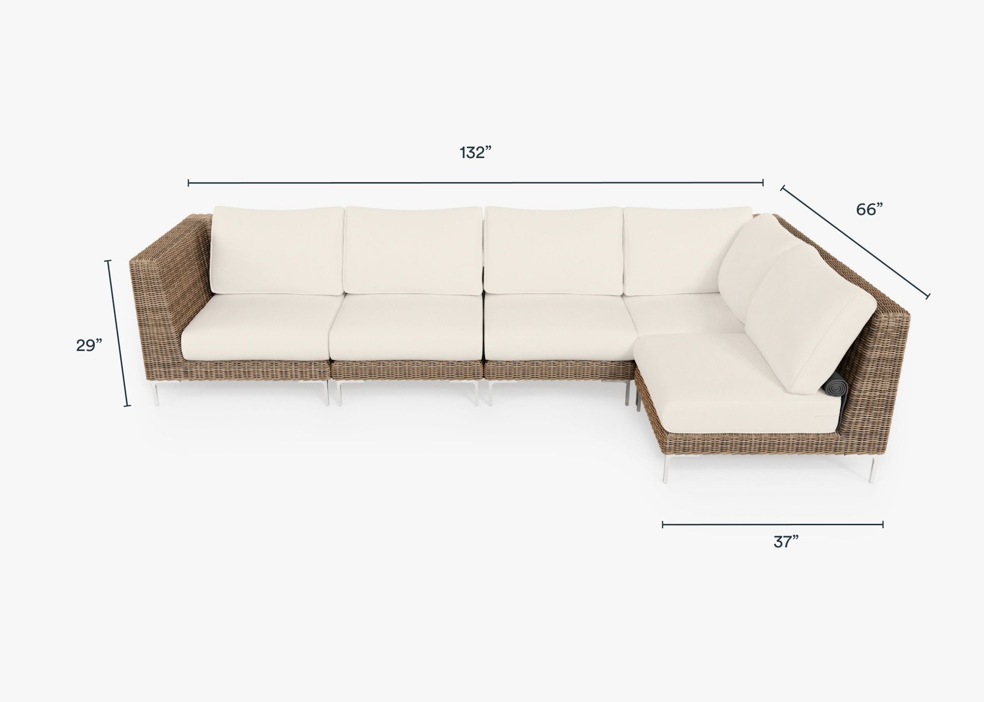 Brown Wicker Outdoor L Sectional - 5 Seat dimensions in inches, also listed under Dimensions and Weights. #color_palisades cream