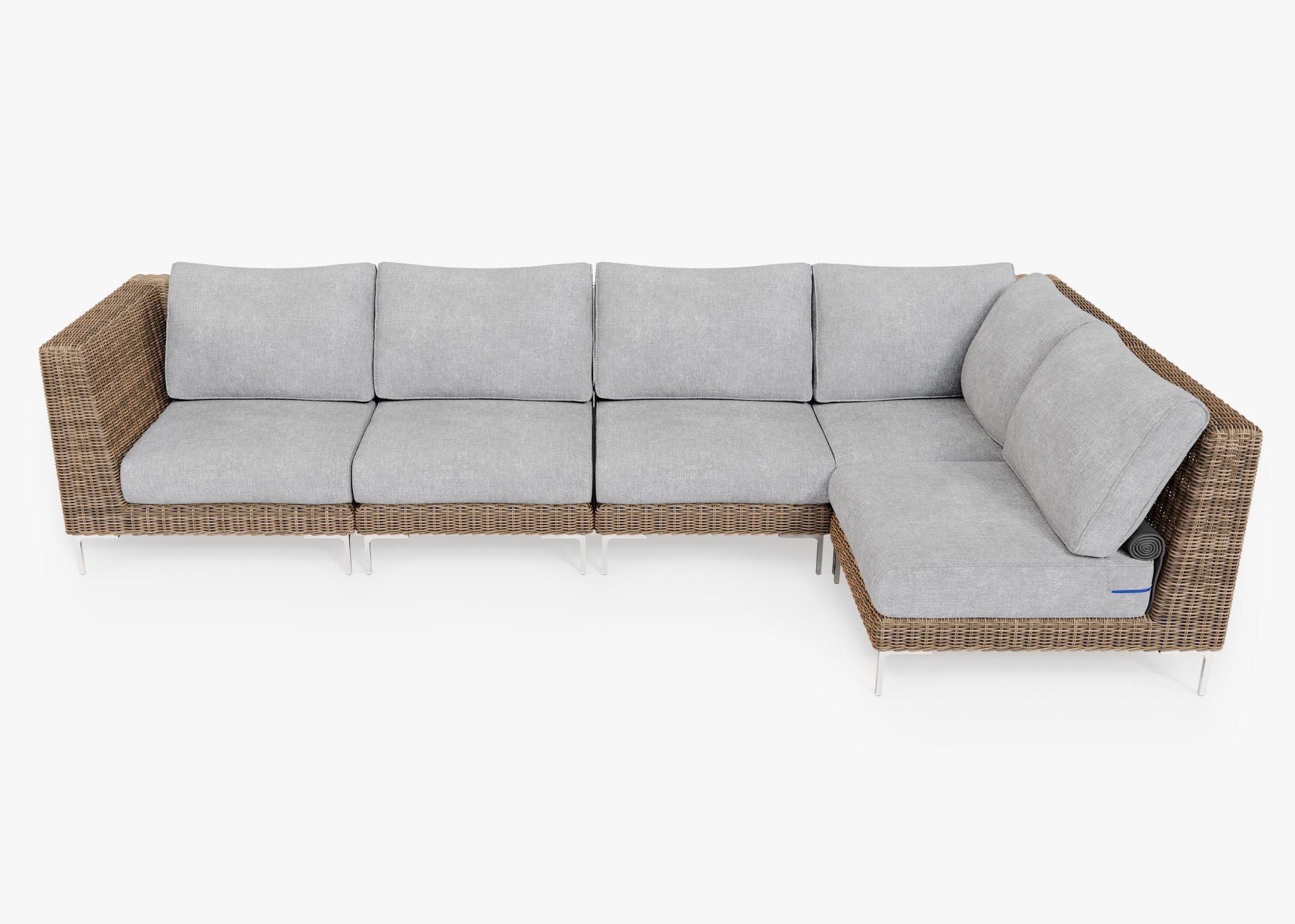 Brown Wicker Outdoor L Sectional - 5 Seat, front. Comfortable, durable, and weather resistant outdoor seating with memory foam. #color_pacific fog gray