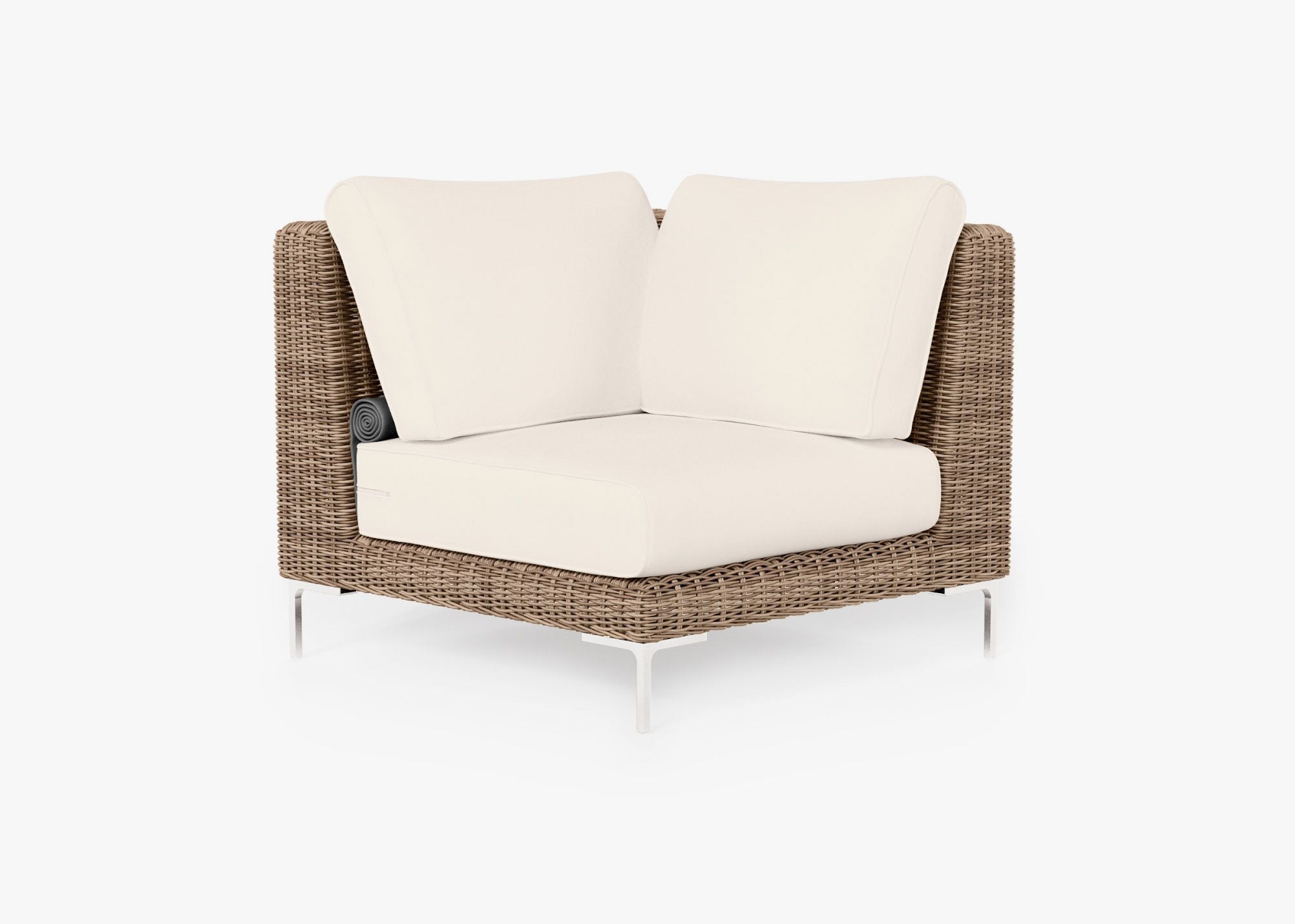 Brown Wicker Outdoor Sectional Chair, front. Comfortable, durable, and weather resistant outdoor seating with memory foam. #color_palisades cream