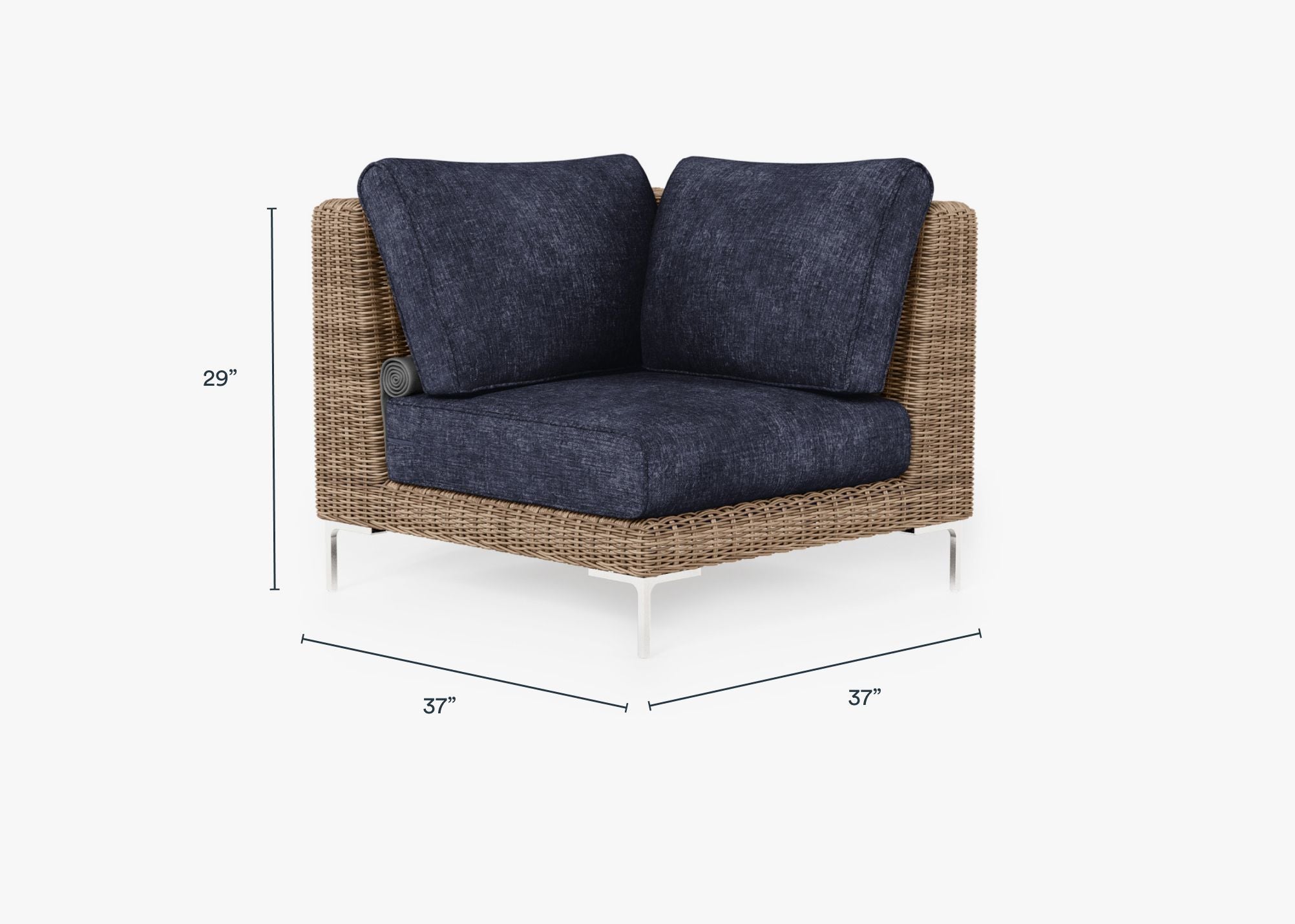 Brown Wicker Outdoor Sectional Chair dimensions in inches, also listed under Dimensions and Weights. #color_deep sea navy