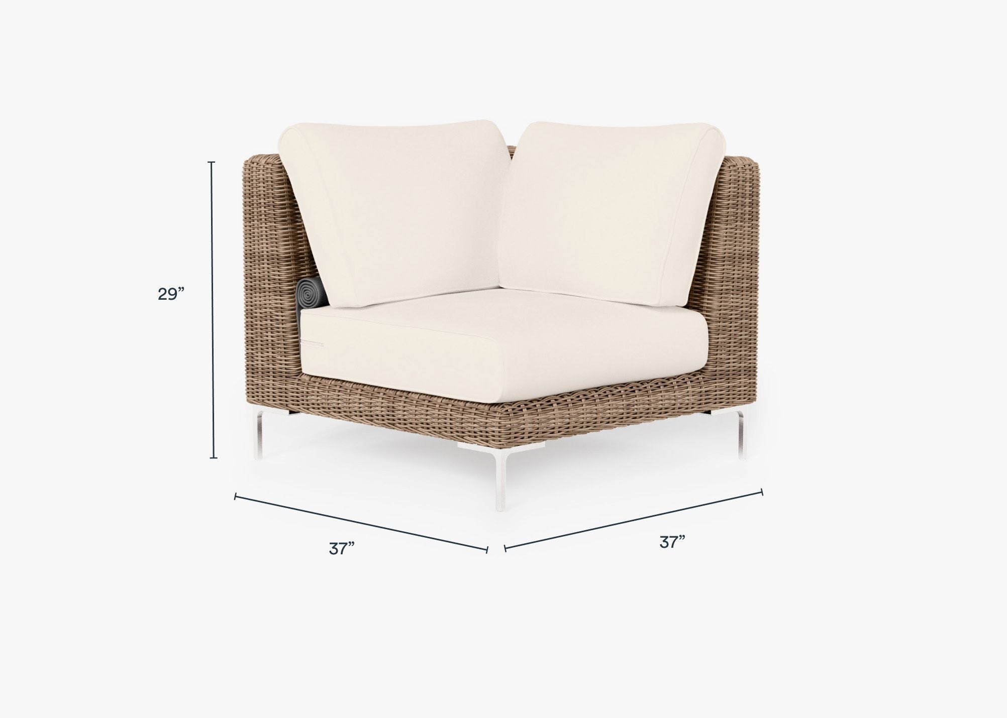 Brown Wicker Outdoor Sectional Chair dimensions in inches, also listed under Dimensions and Weights. #color_palisades cream