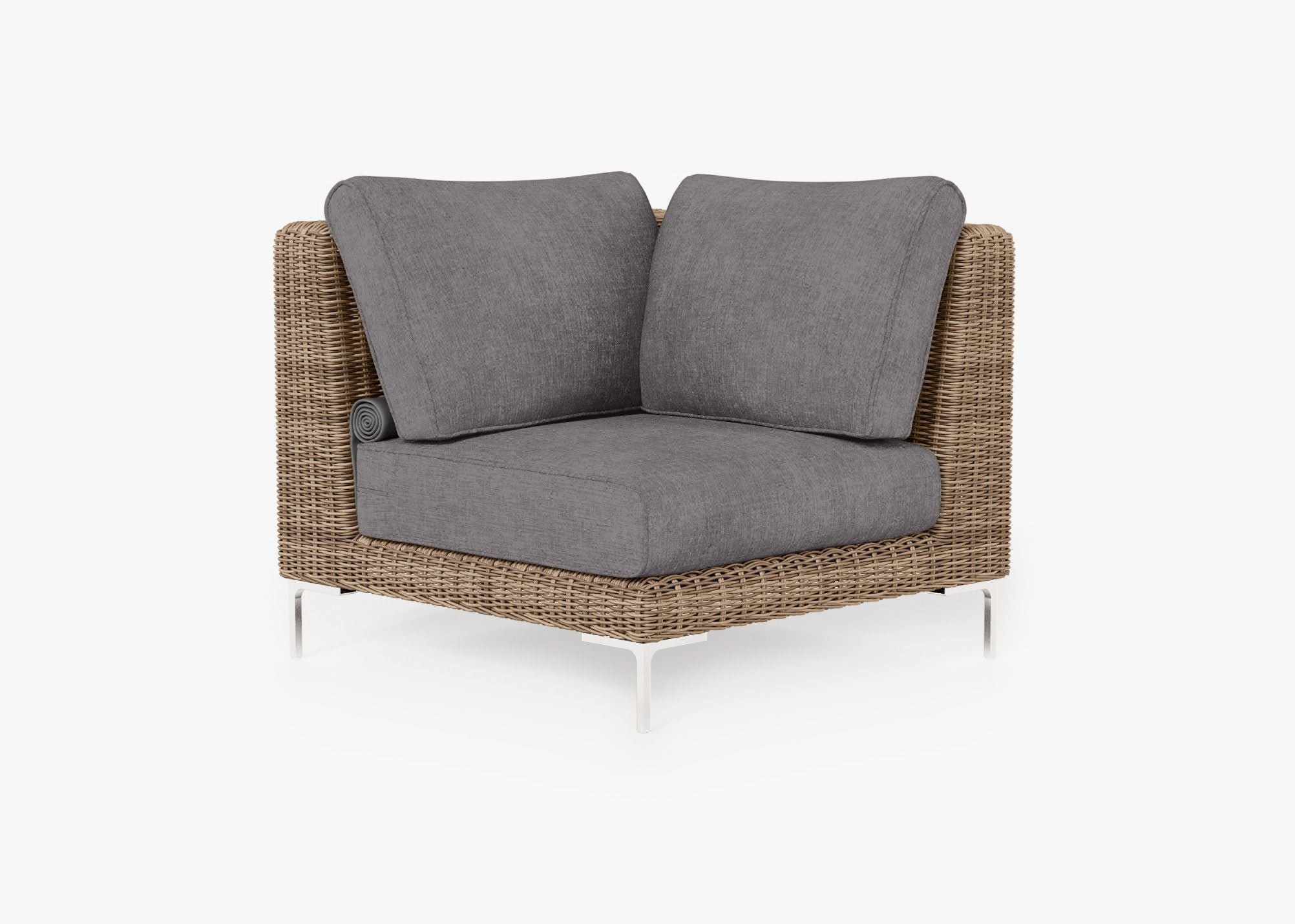 Brown Wicker Outdoor Sectional Chair, front. Comfortable, durable, and weather resistant outdoor seating with memory foam. #color_dark pebble gray
