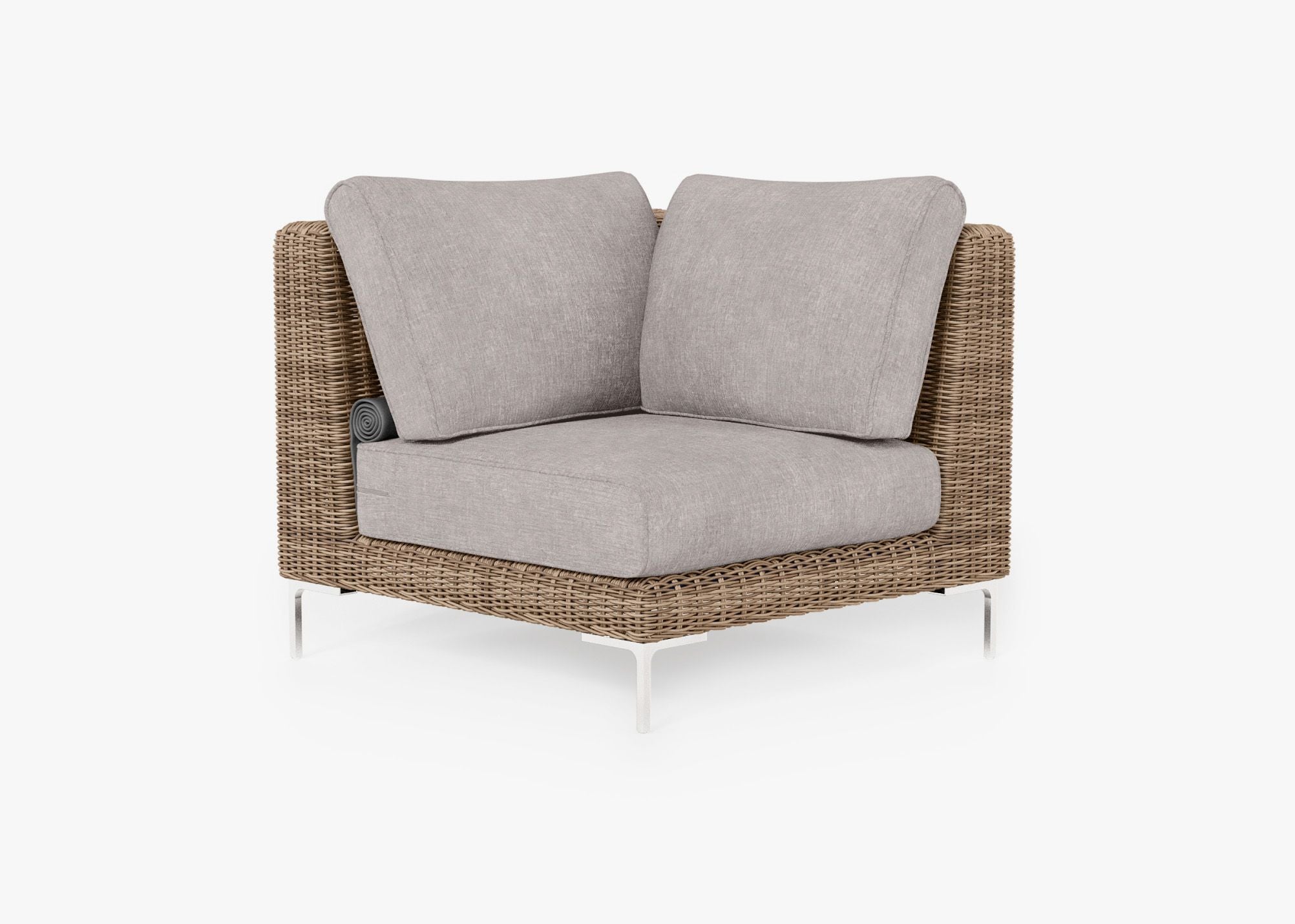 Brown Wicker Outdoor Sectional Chair, front. Comfortable, durable, and weather resistant outdoor seating with memory foam. #color_sandstone gray