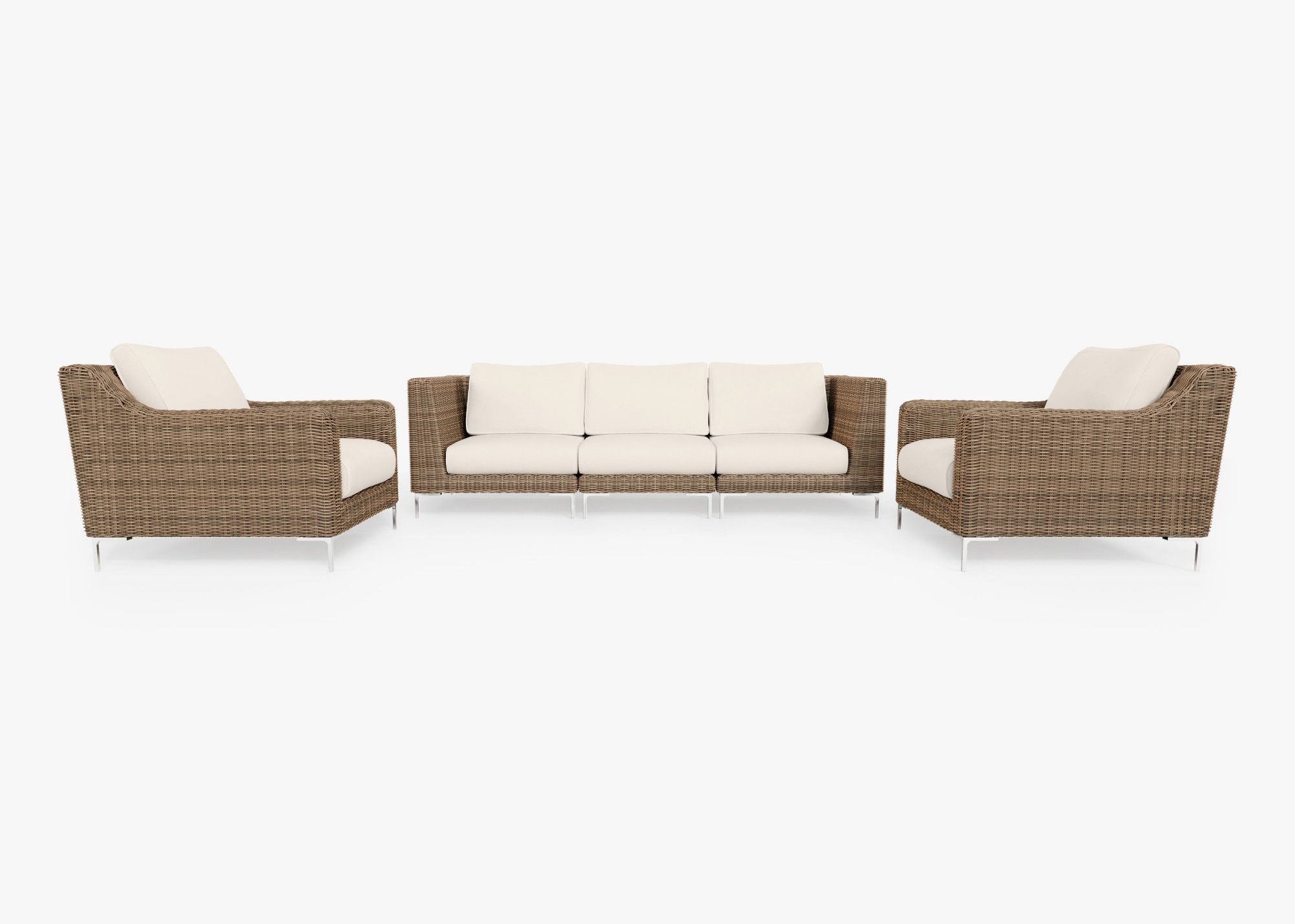 Brown Wicker Outdoor Sofa with Armchairs - 5 Seat, front. Comfortable, durable, and weather resistant outdoor seating with memory foam. #color_palisades cream