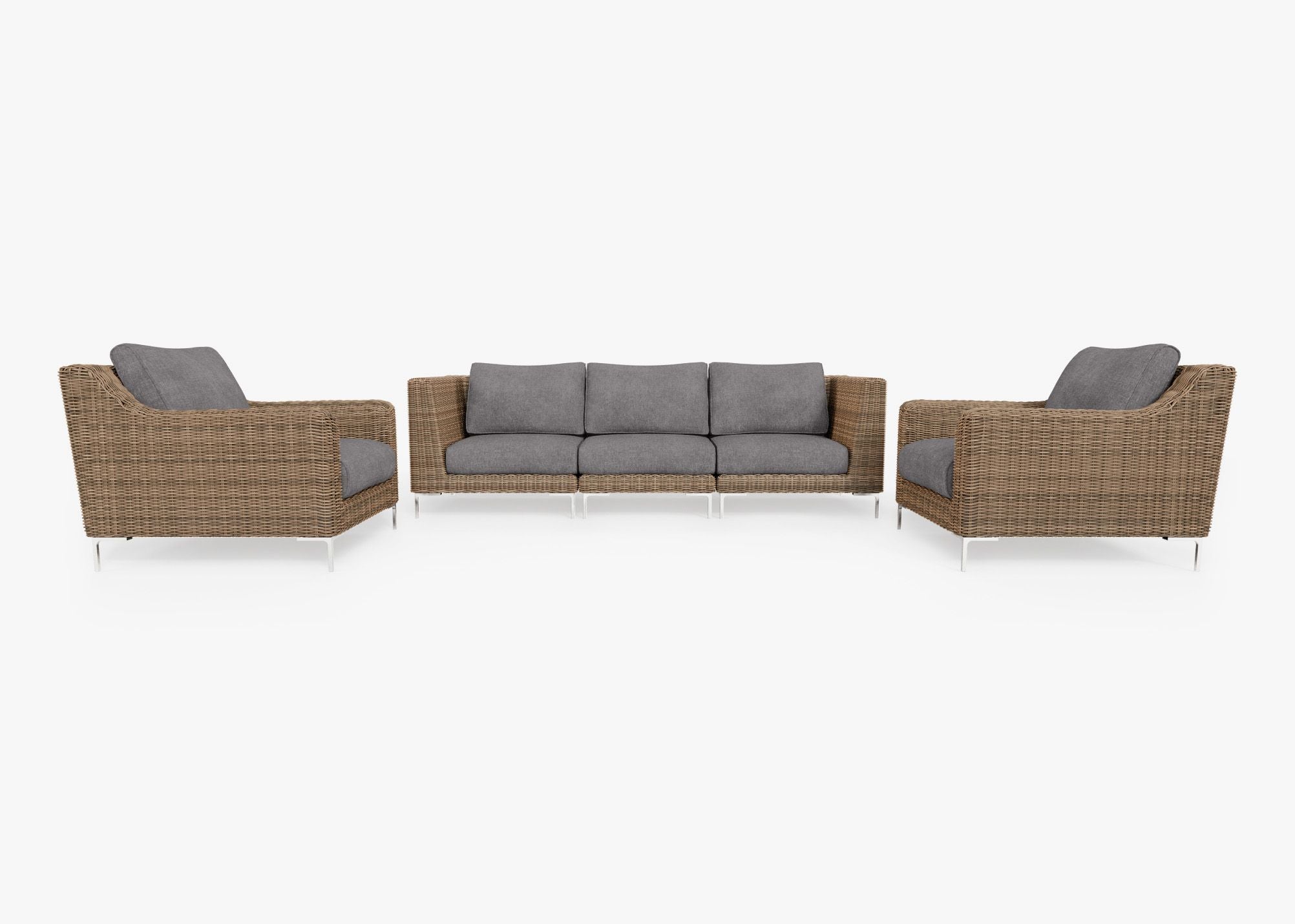 Brown Wicker Outdoor Sofa with Armchairs - 5 Seat, front. Comfortable, durable, and weather resistant outdoor seating with memory foam. #color_dark pebble gray