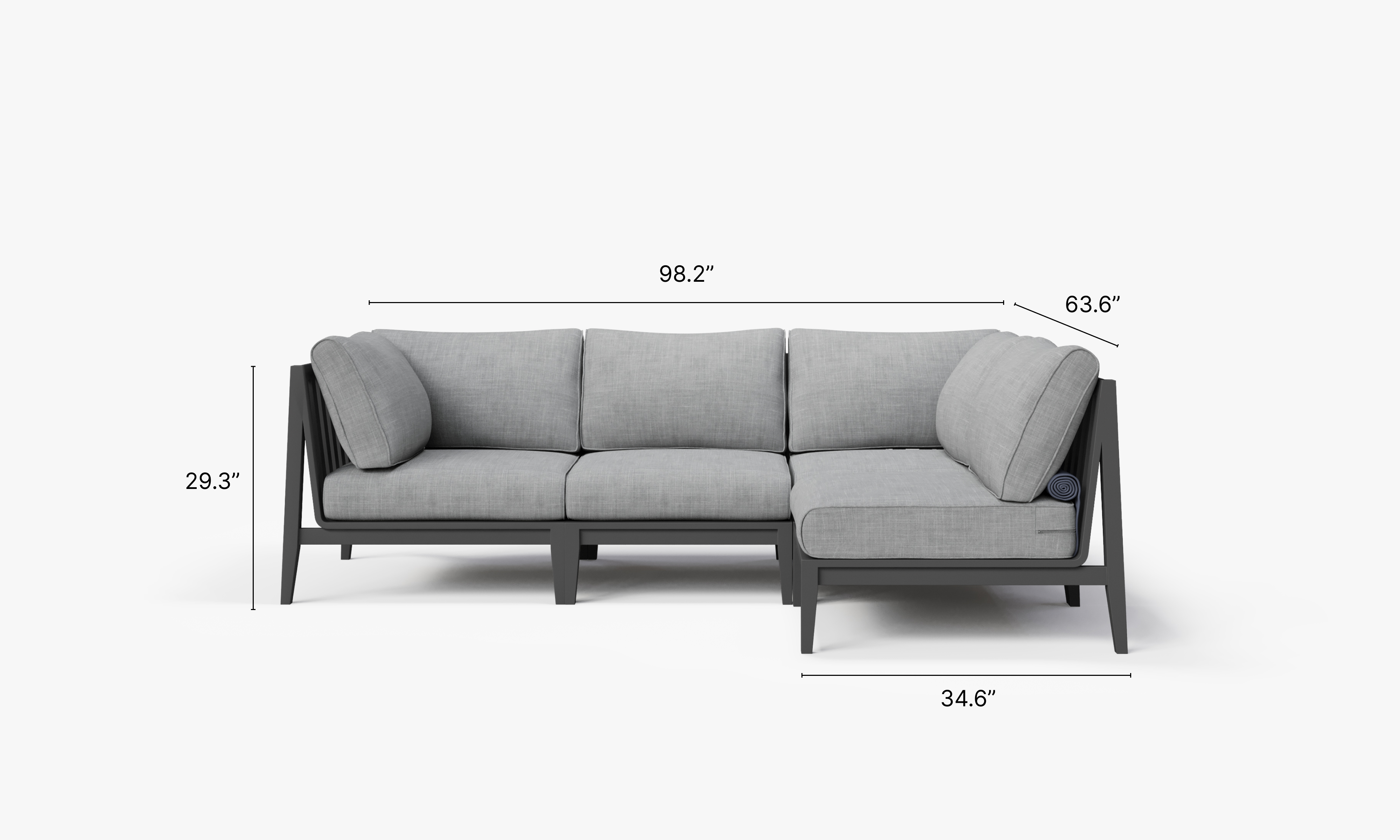 Charcoal Aluminum Outdoor L Sectional - 4 Seat dimensions in inches, also listed under Dimensions and Weights. #color_pacific fog gray