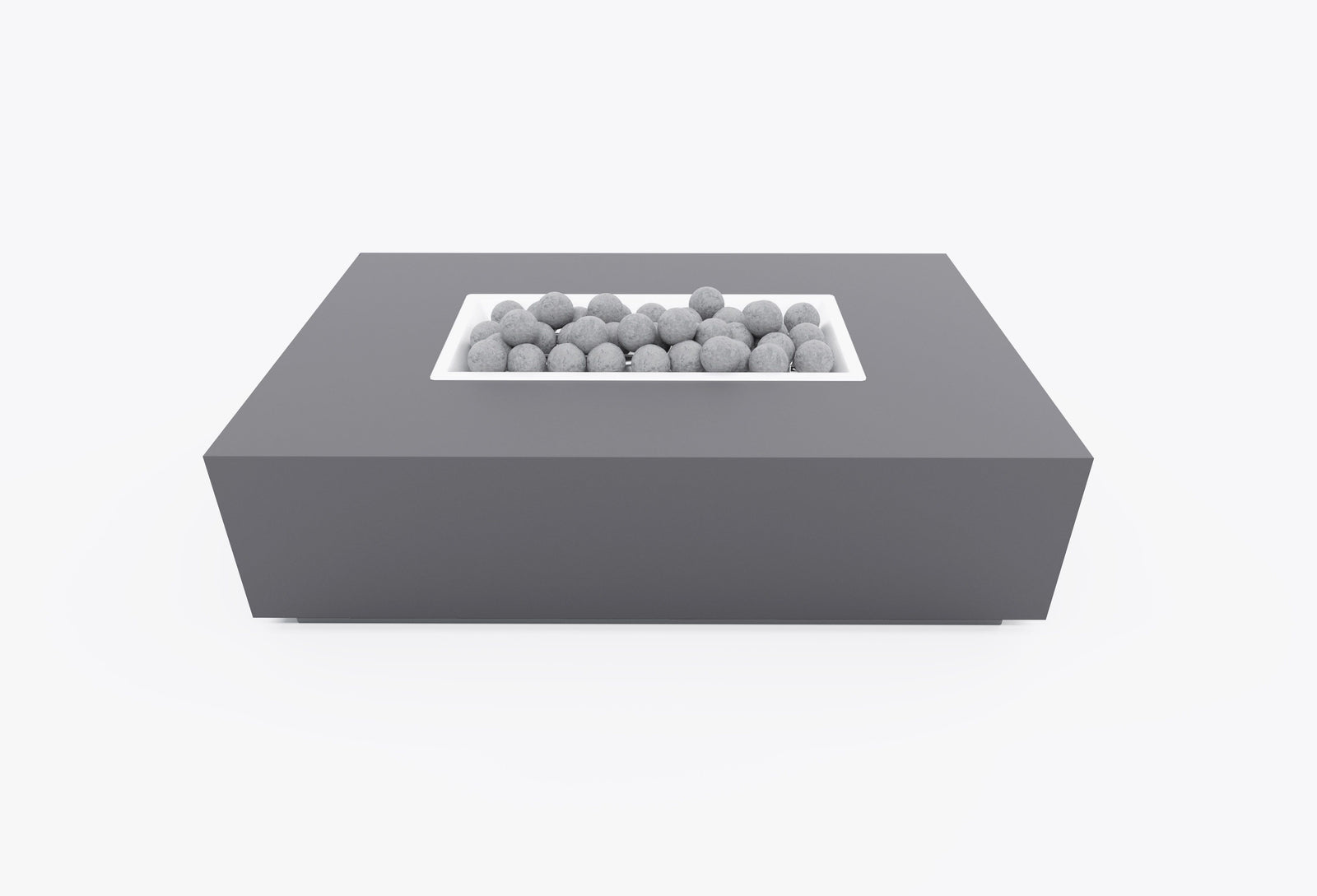 Rectangular concrete fire pit table with its flame feature in use