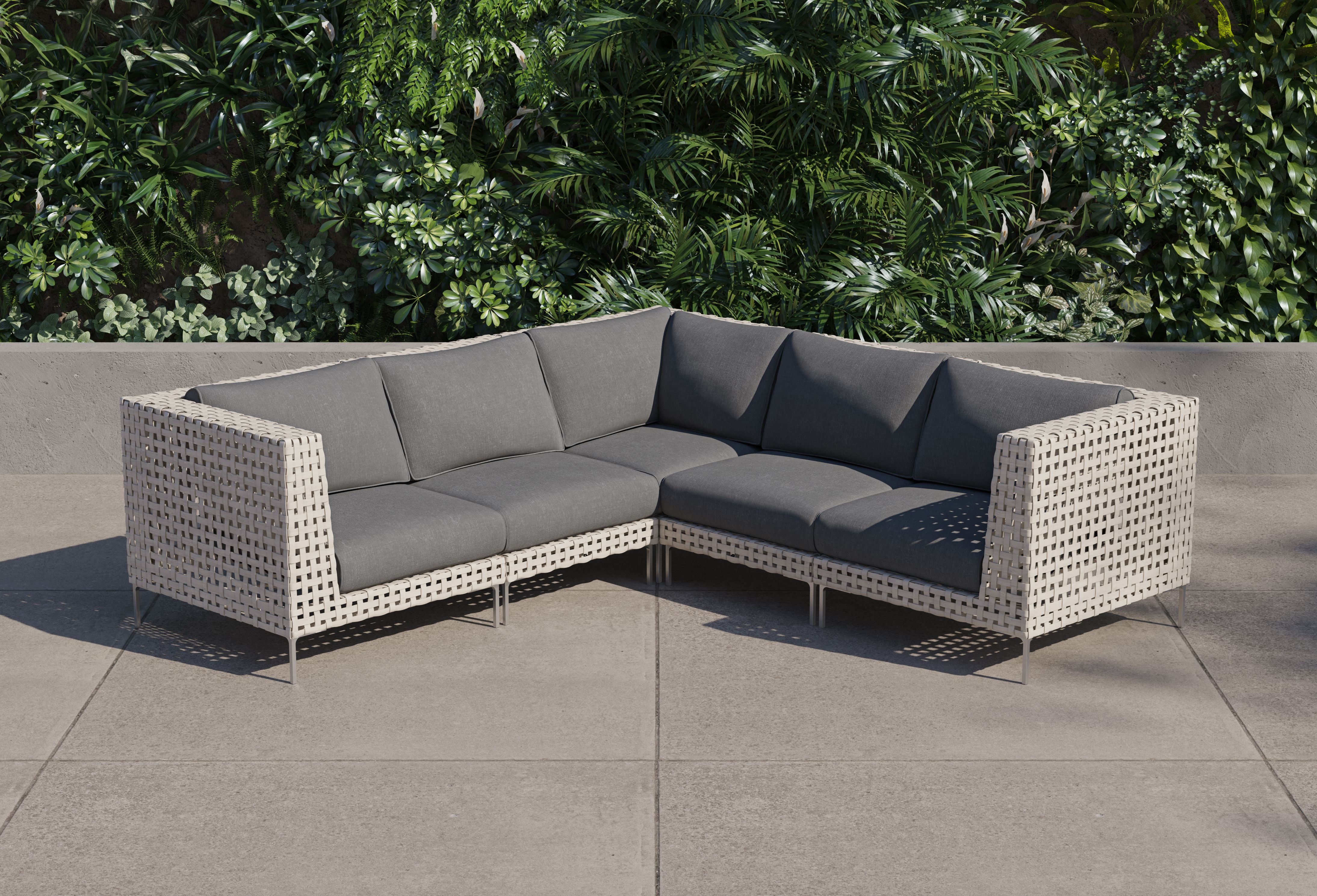 Open Weave Wicker Outdoor Corner Sectional - 5 Seat #color_dark pebble gray
