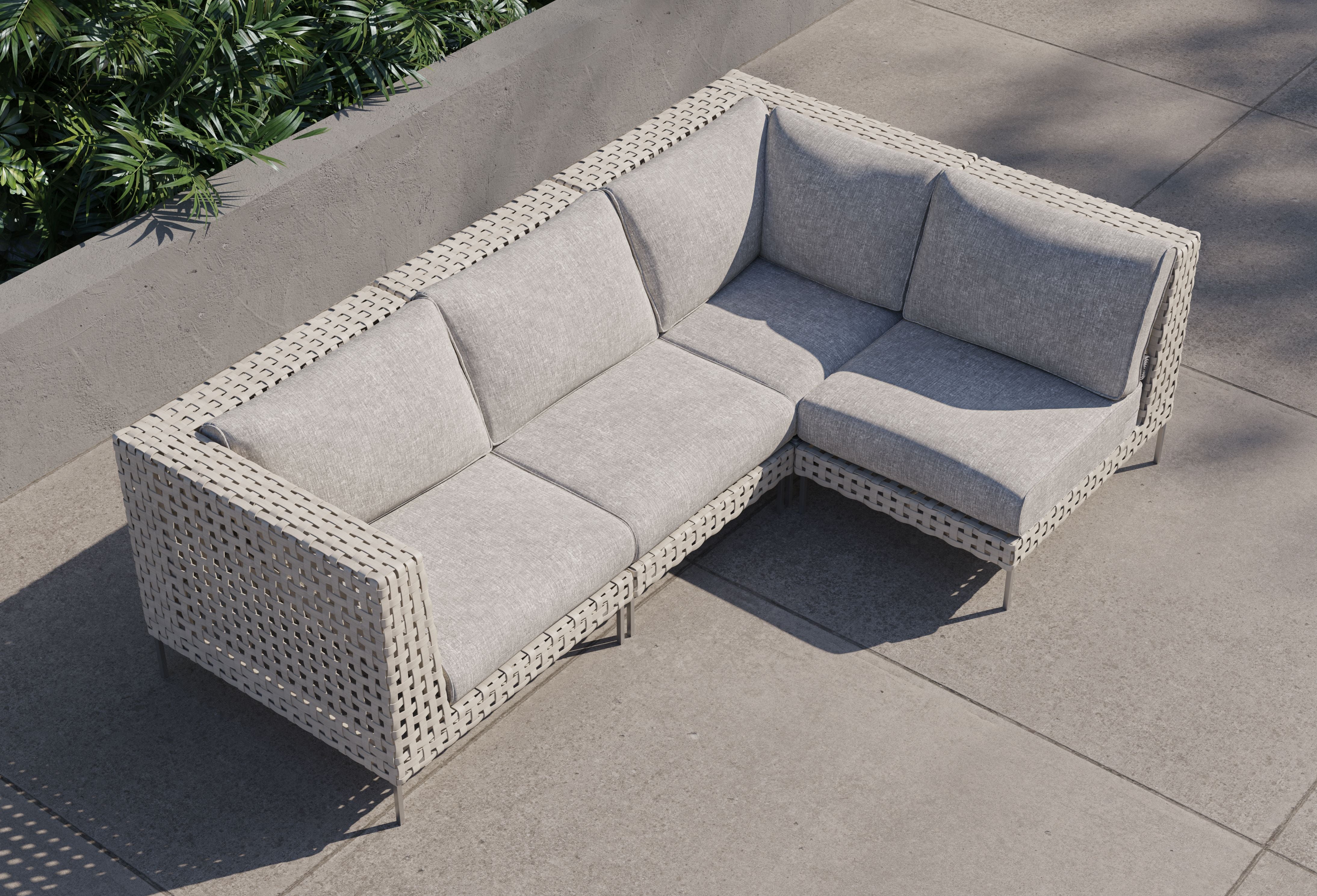 Open Weave Wicker Outdoor L Sectional - 4 Seat #color_sandstone gray