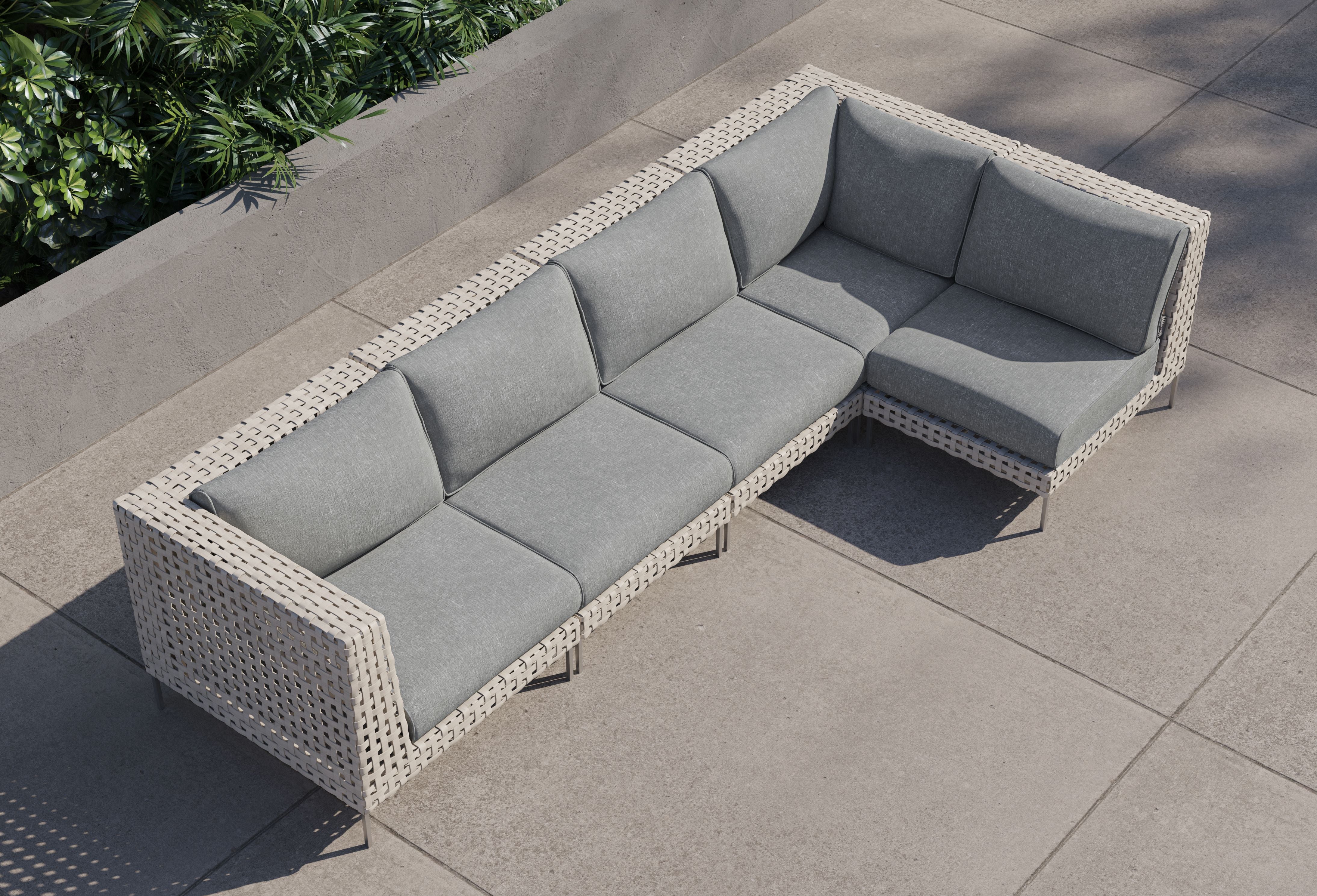 Open Weave Wicker Outdoor L Sectional - 5 Seat #color_pacific fog gray