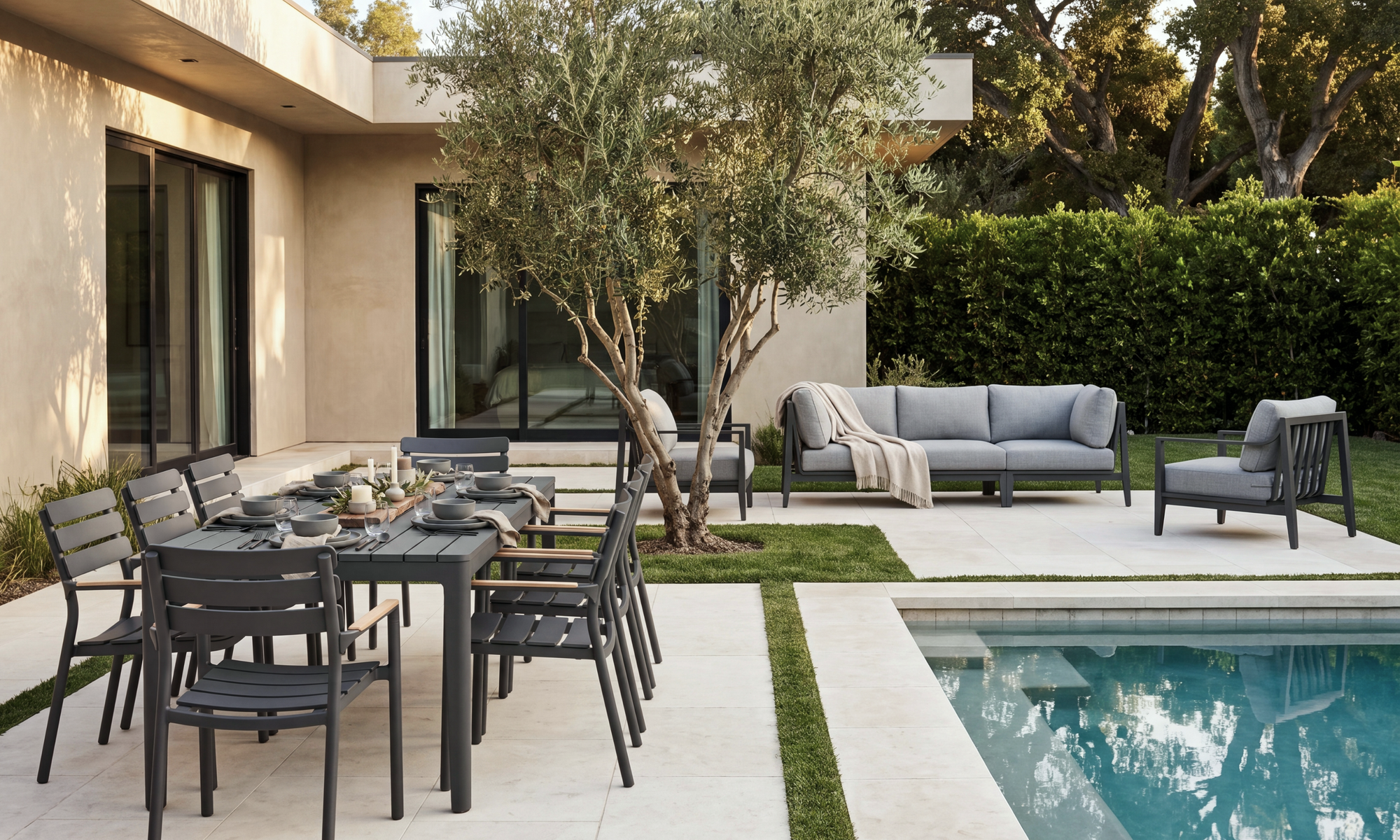 Outer aluminum sofa and dining set featured during OuterWeek