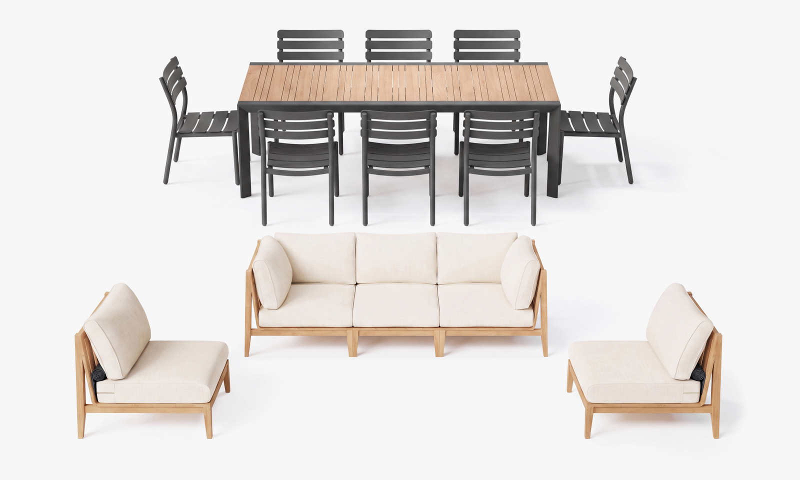 Outer Teak Sofa and Extendable Dining Entertaining Set