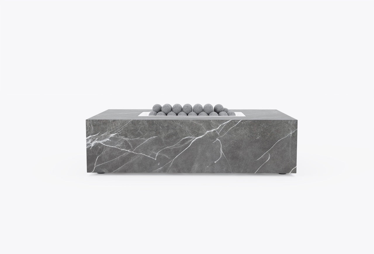 Rectangular OuterStone fire pit table in mineral gray