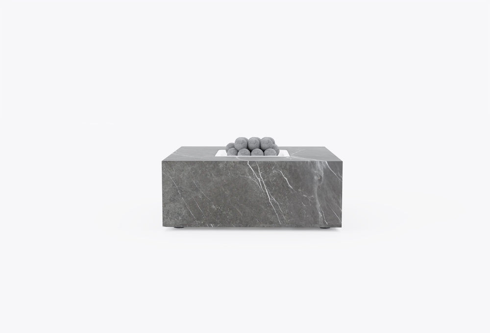 Square OuterStone fire pit table in mineral gray