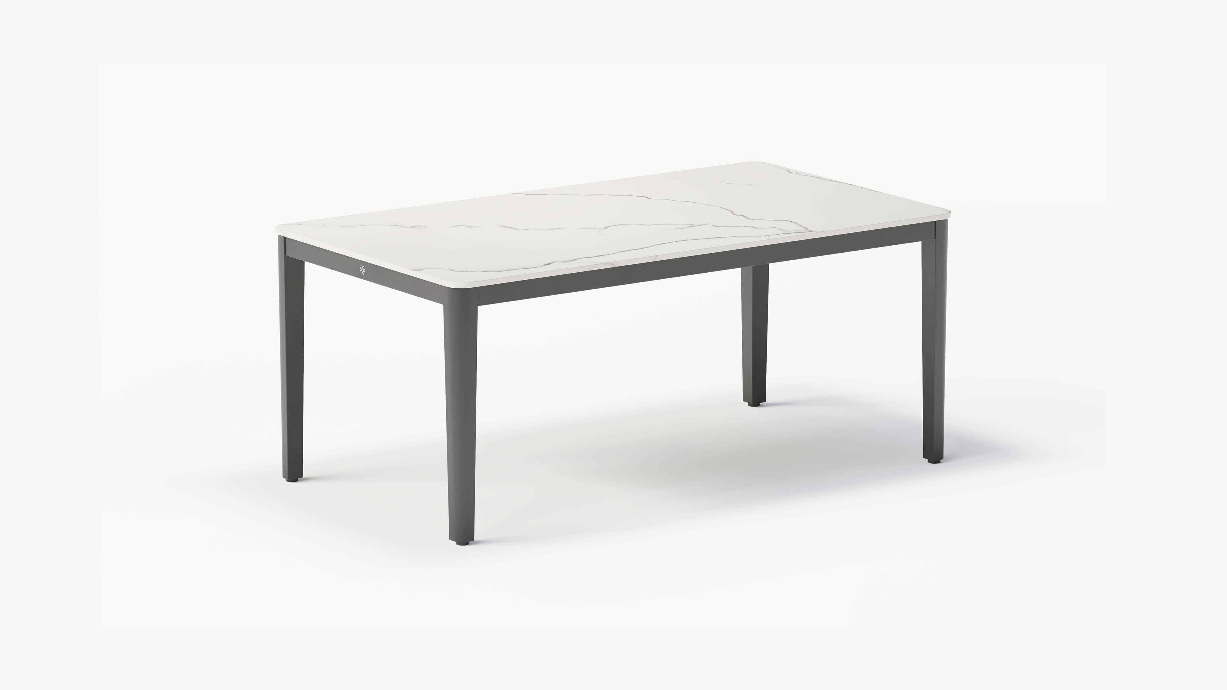The OuterStone Gathering Table in Glacier White. 3/4 view. #table color_glacier white