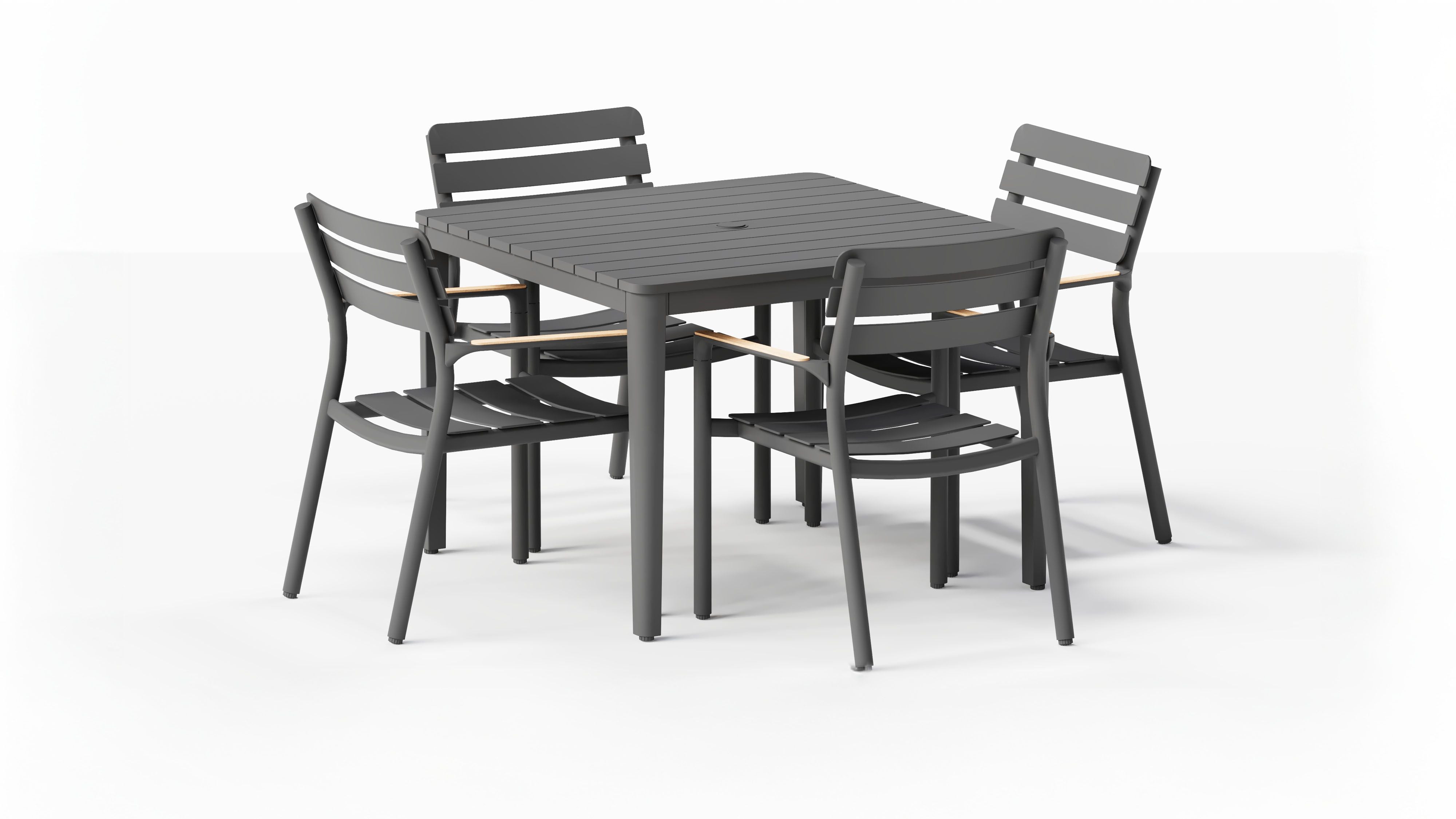Aluminum Outdoor Square Dining Table + 4 595 Armchairs #color_charcoal