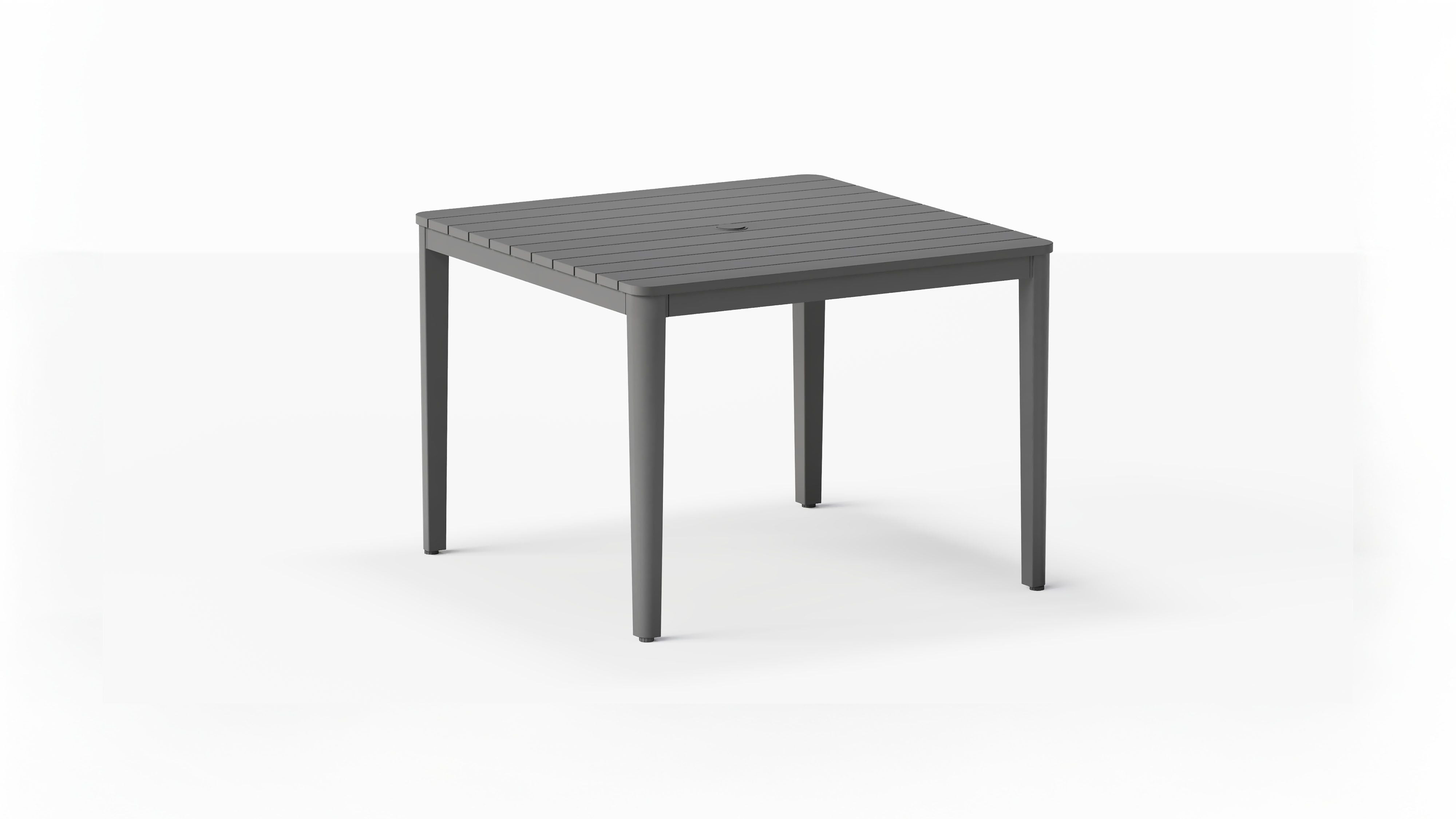 The Aluminum Square Dining Table, 3/4 view. #color_charcoal