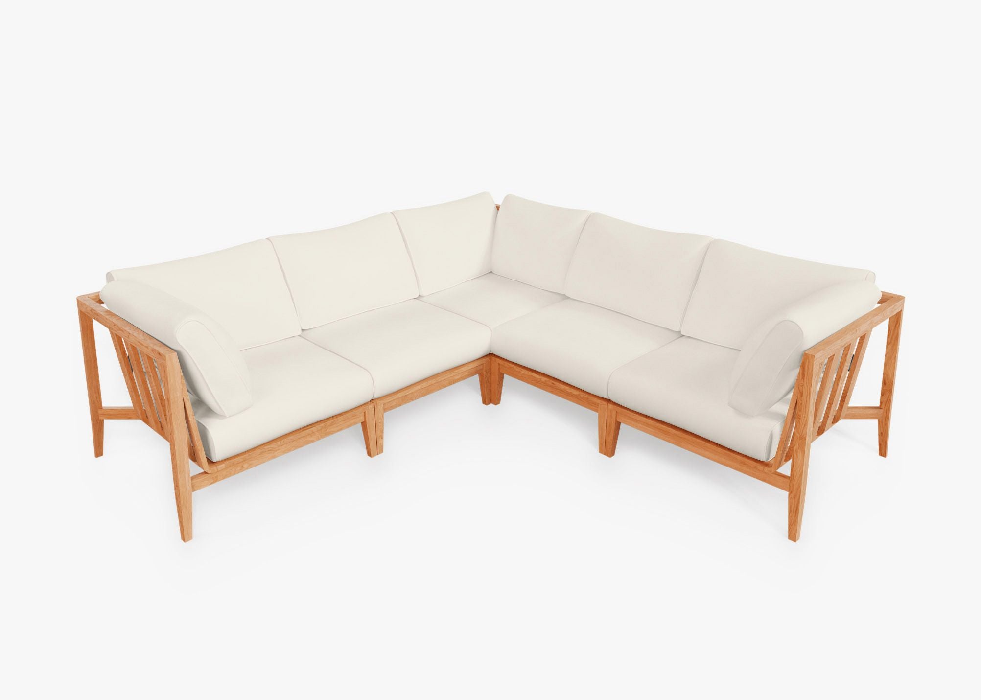 Teak Outdoor Corner Sectional - 5 Seat, front. Comfortable, durable, and weather resistant outdoor seating with memory foam. #color_palisades cream