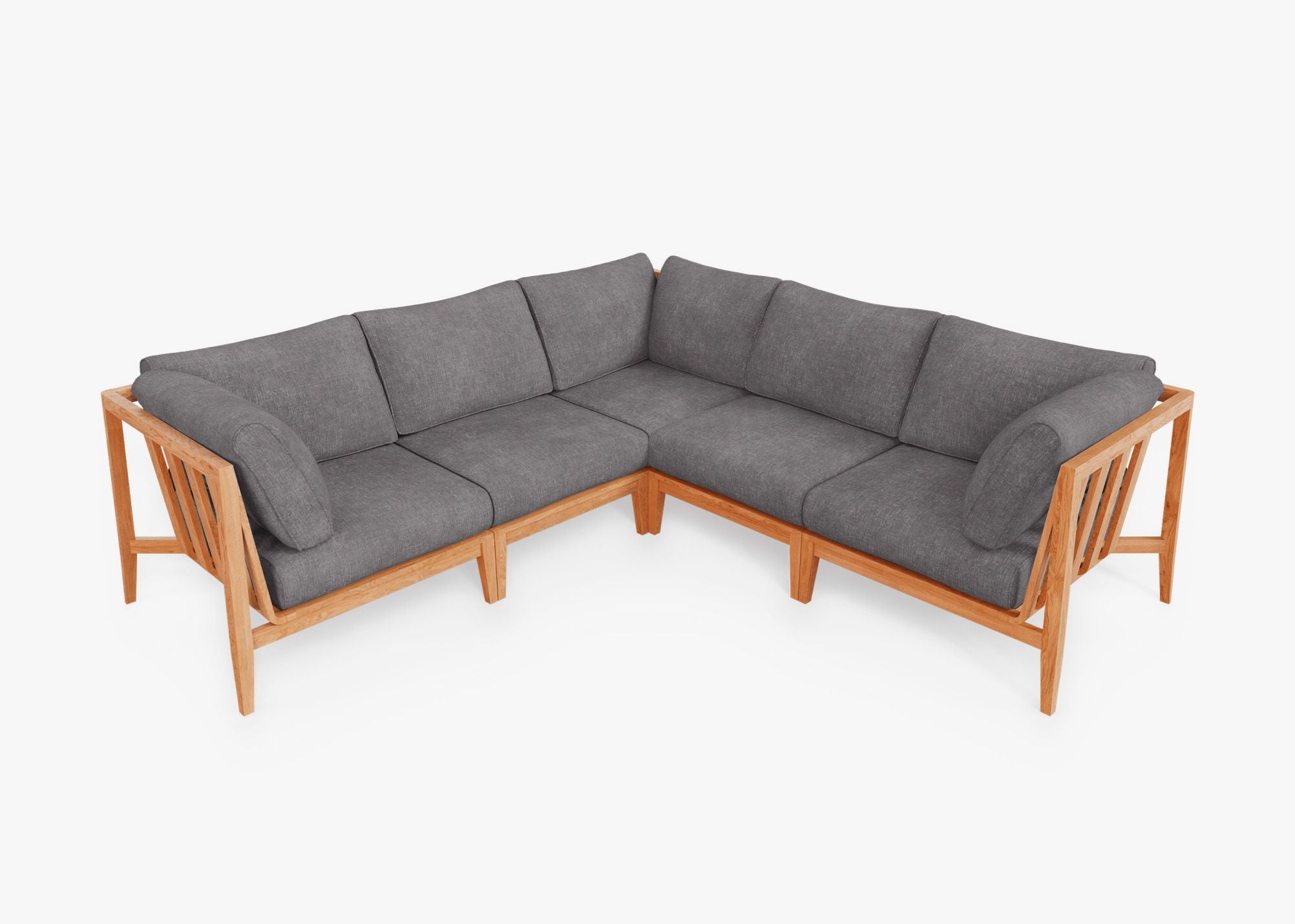 Teak Outdoor Corner Sectional - 5 Seat, front. Comfortable, durable, and weather resistant outdoor seating with memory foam. #color_dark pebble gray