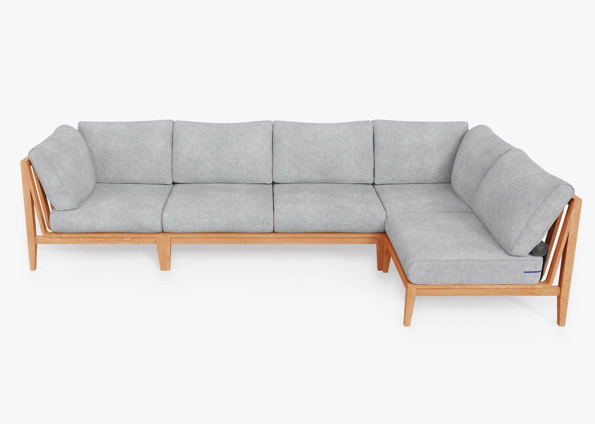 Teak Outdoor L Sectional - 5 Seat, front. Comfortable, durable, and weather resistant outdoor seating with memory foam. #size_pacific fog gray