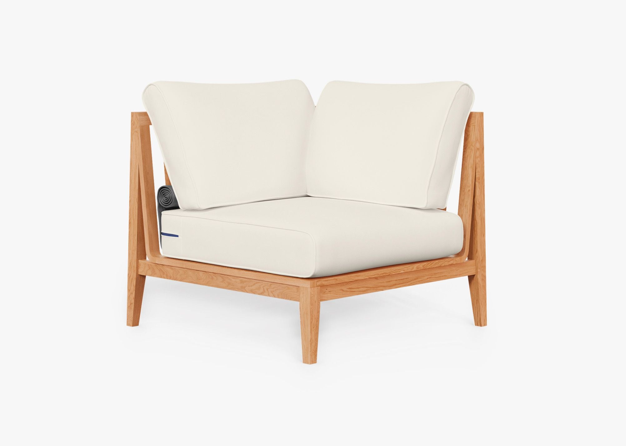 Teak Outdoor Sectional Chair - Left, front. Comfortable, durable, and weather resistant outdoor seating with memory foam. #color_palisades cream
