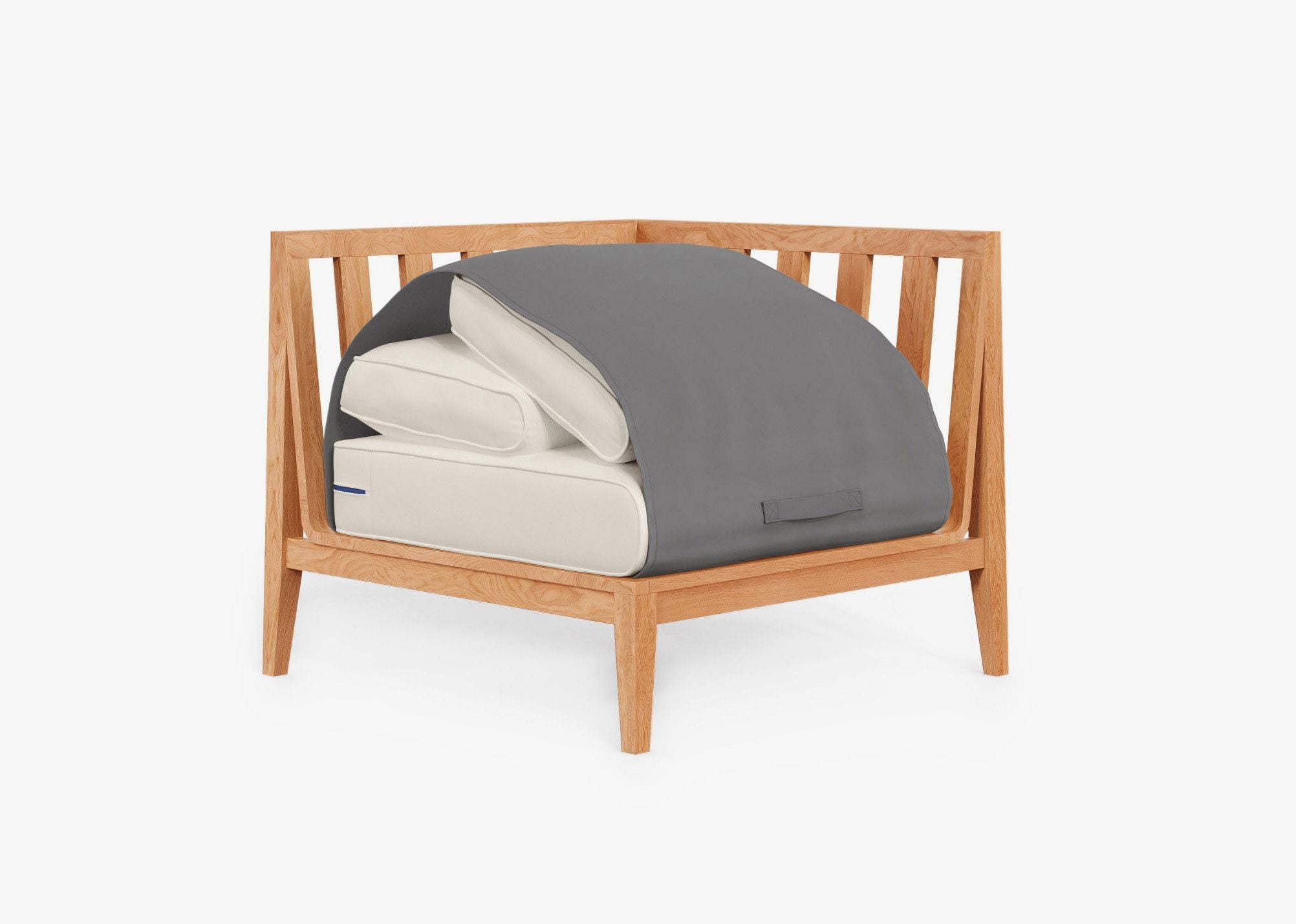Teak Outdoor Sectional Chair - Left shown with the OuterShell outdoor cushion cover, offering exclusive integrated protection. #color_palisades cream