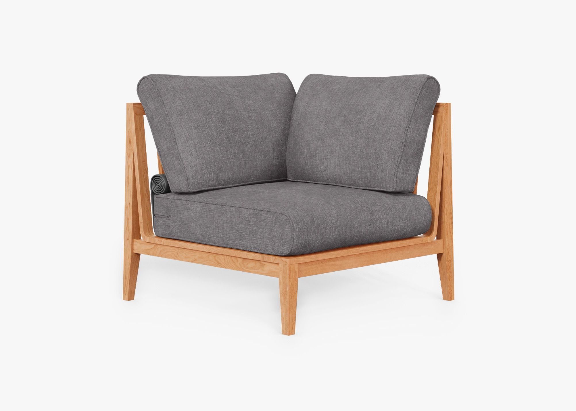 Teak Outdoor Sectional Chair - Left, front. Comfortable, durable, and weather resistant outdoor seating with memory foam. #color_dark pebble gray
