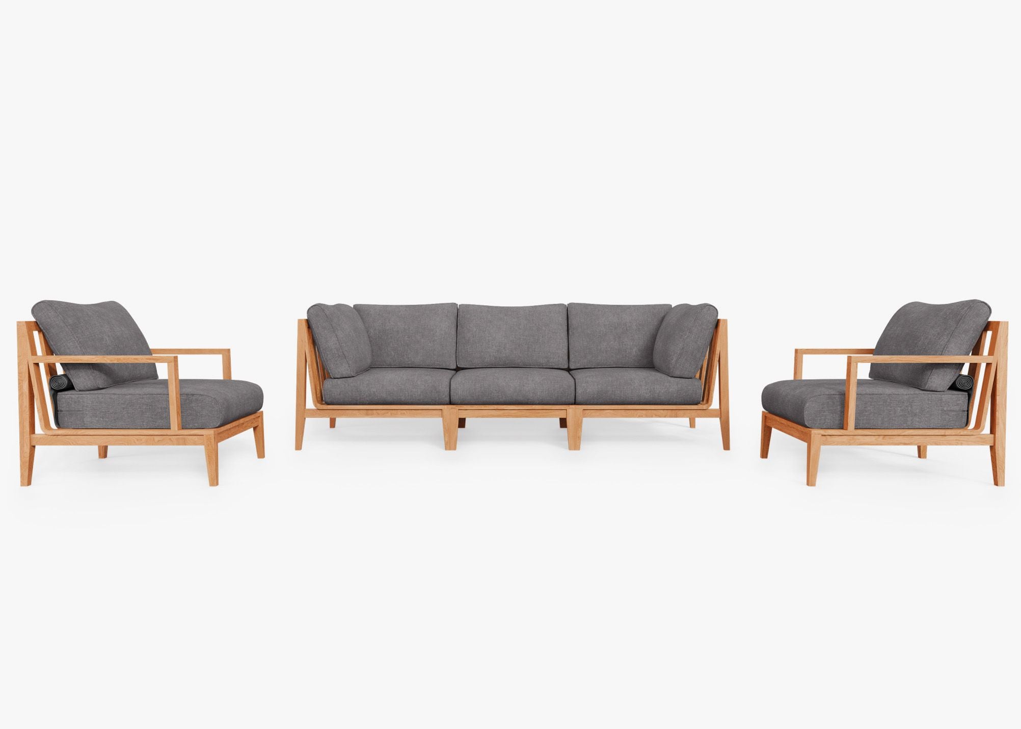 Teak Outdoor Sofa with Armchairs - 5 Seat, front. Comfortable, durable, and weather resistant outdoor seating with memory foam. #color_dark pebble gray