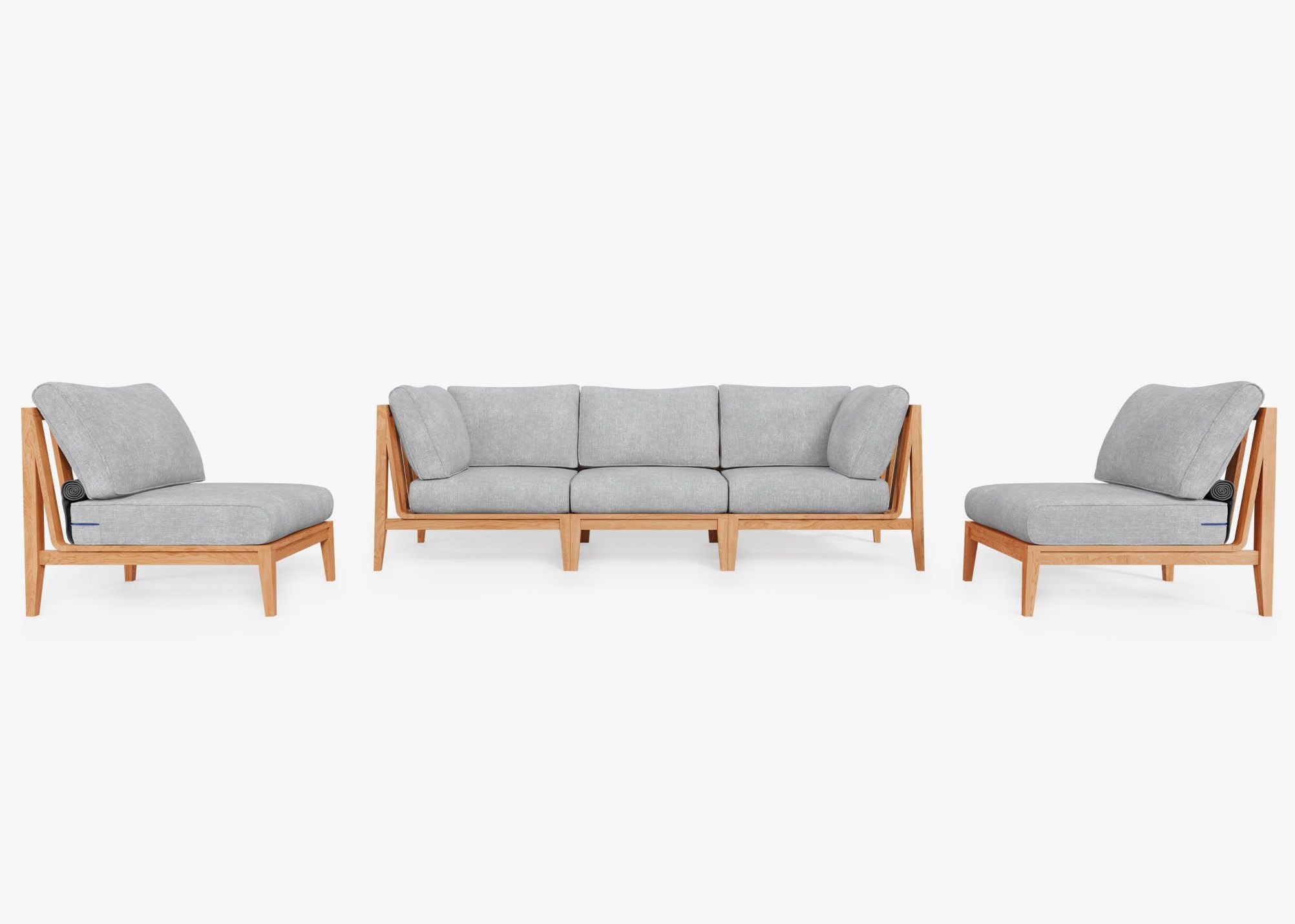 Teak Outdoor Sofa with Armless Chairs - 5 Seat, front. Comfortable, durable, and weather resistant outdoor seating with memory foam. #size_pacific fog gray