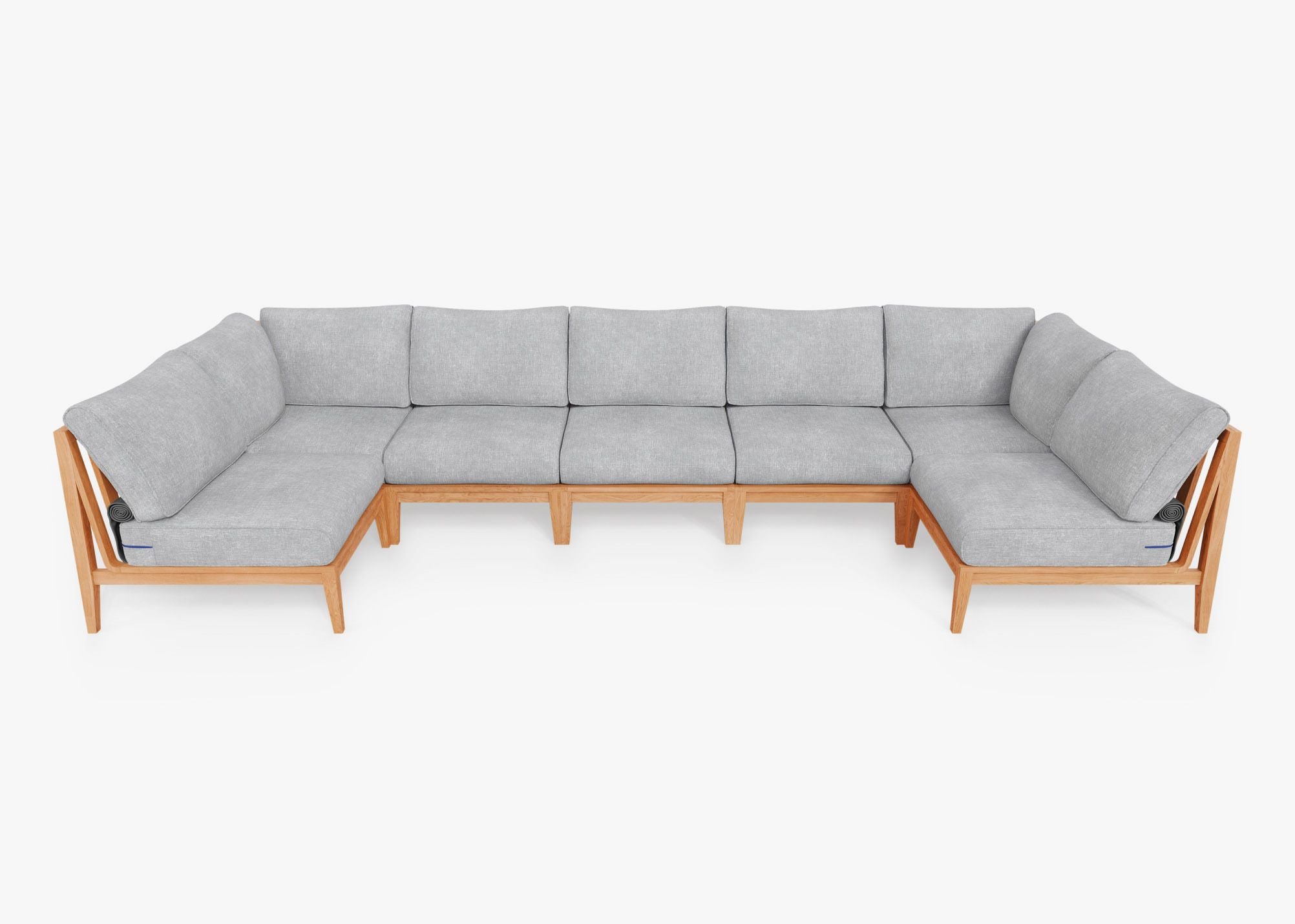 Teak Outdoor U Sectional - 7 Seat, front. Comfortable, durable, and weather resistant outdoor seating with memory foam. #color_pacific fog gray