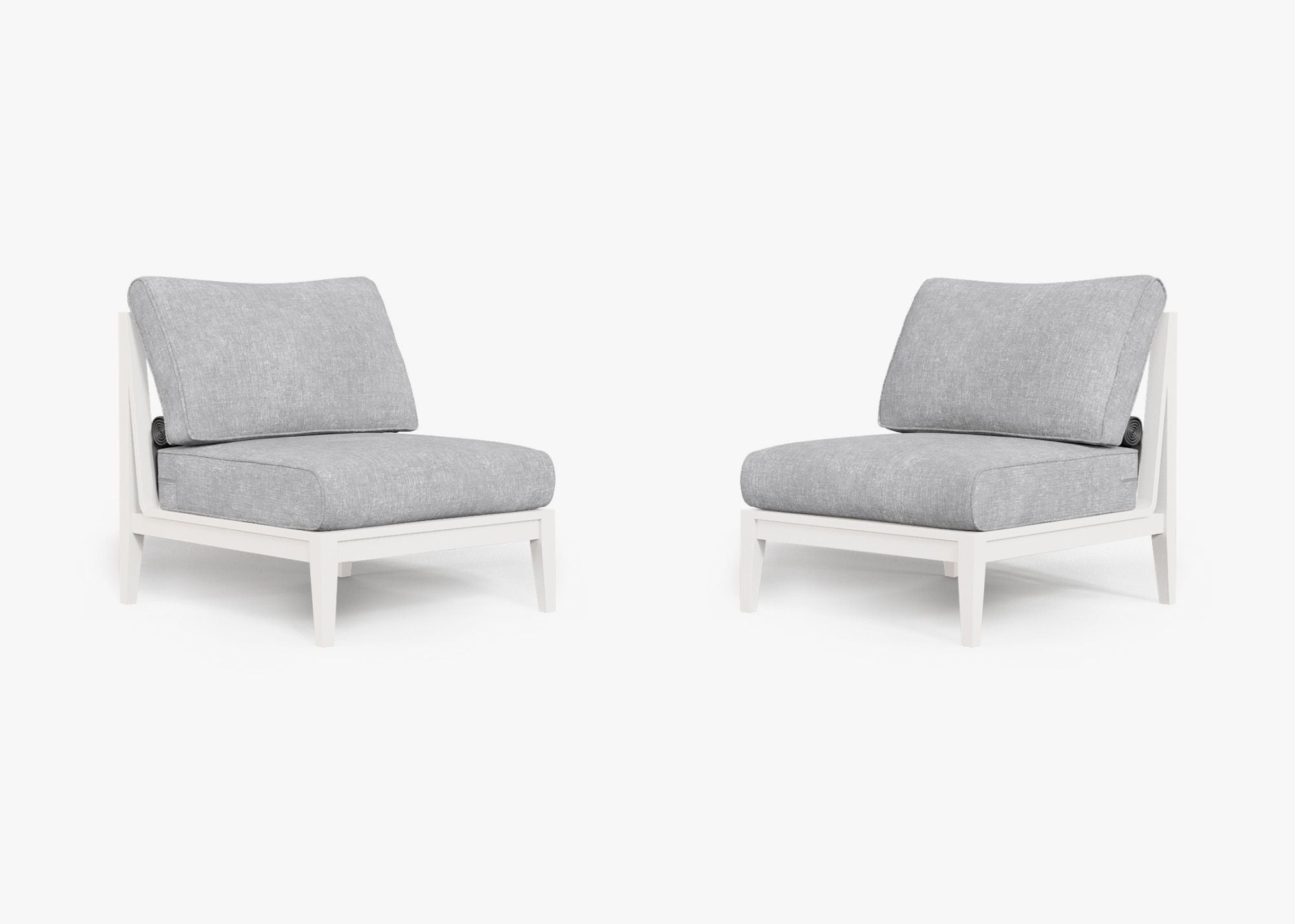 White Aluminum Outdoor Armless Chair Conversation Set, front. Comfortable, durable, and weather resistant outdoor seating with memory foam. #color_pacific fog gray