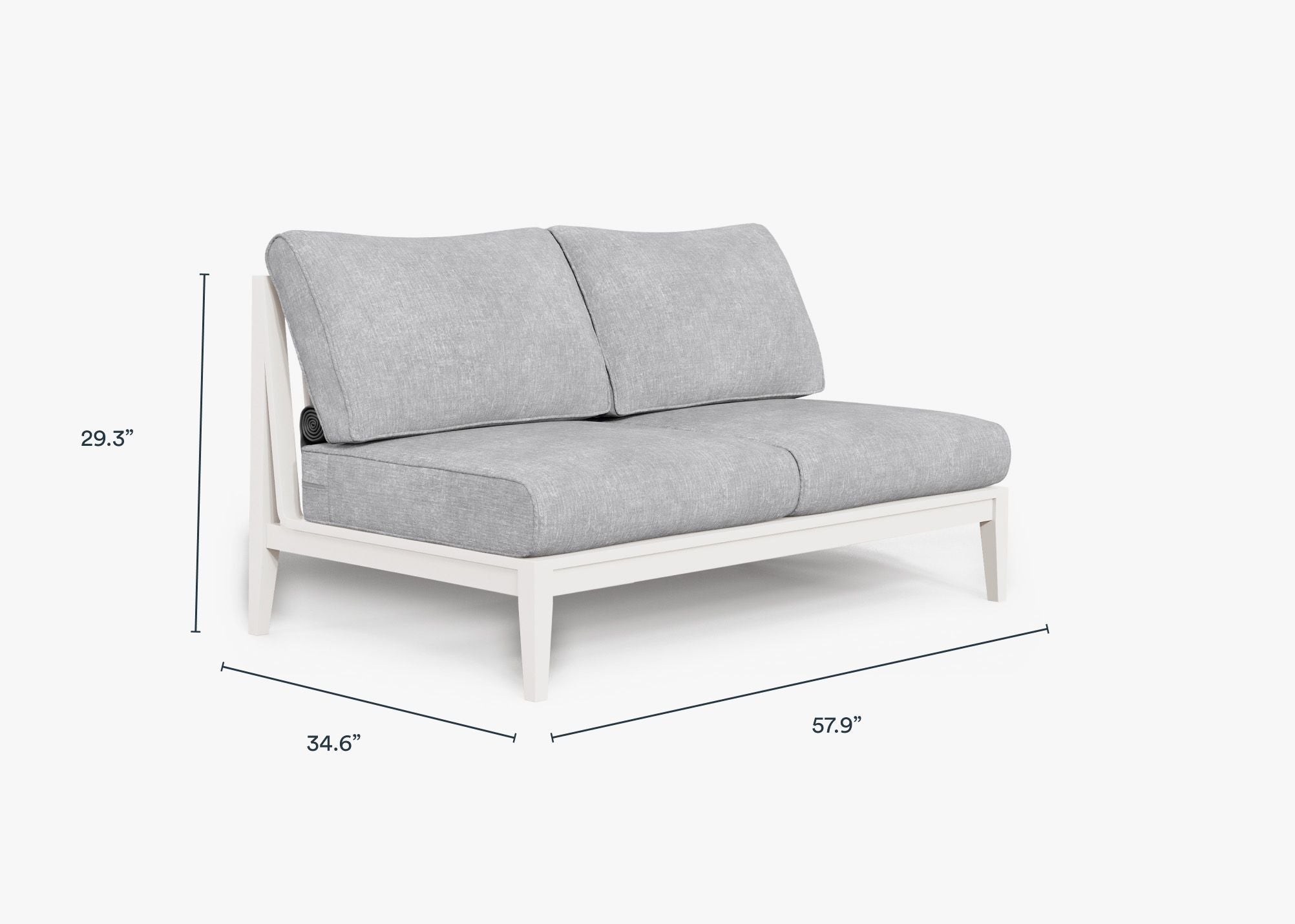 White Aluminum Outdoor Armless Loveseat dimensions in inches, also listed under Dimensions and Weights. #color_pacific fog gray