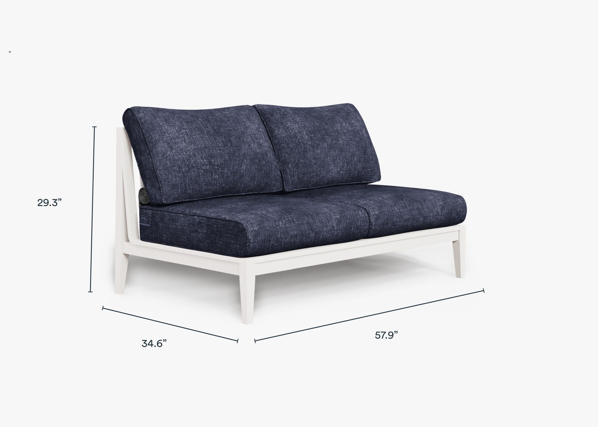 White Aluminum Outdoor Armless Loveseat dimensions in inches, also listed under Dimensions and Weights. #color_deep sea navy