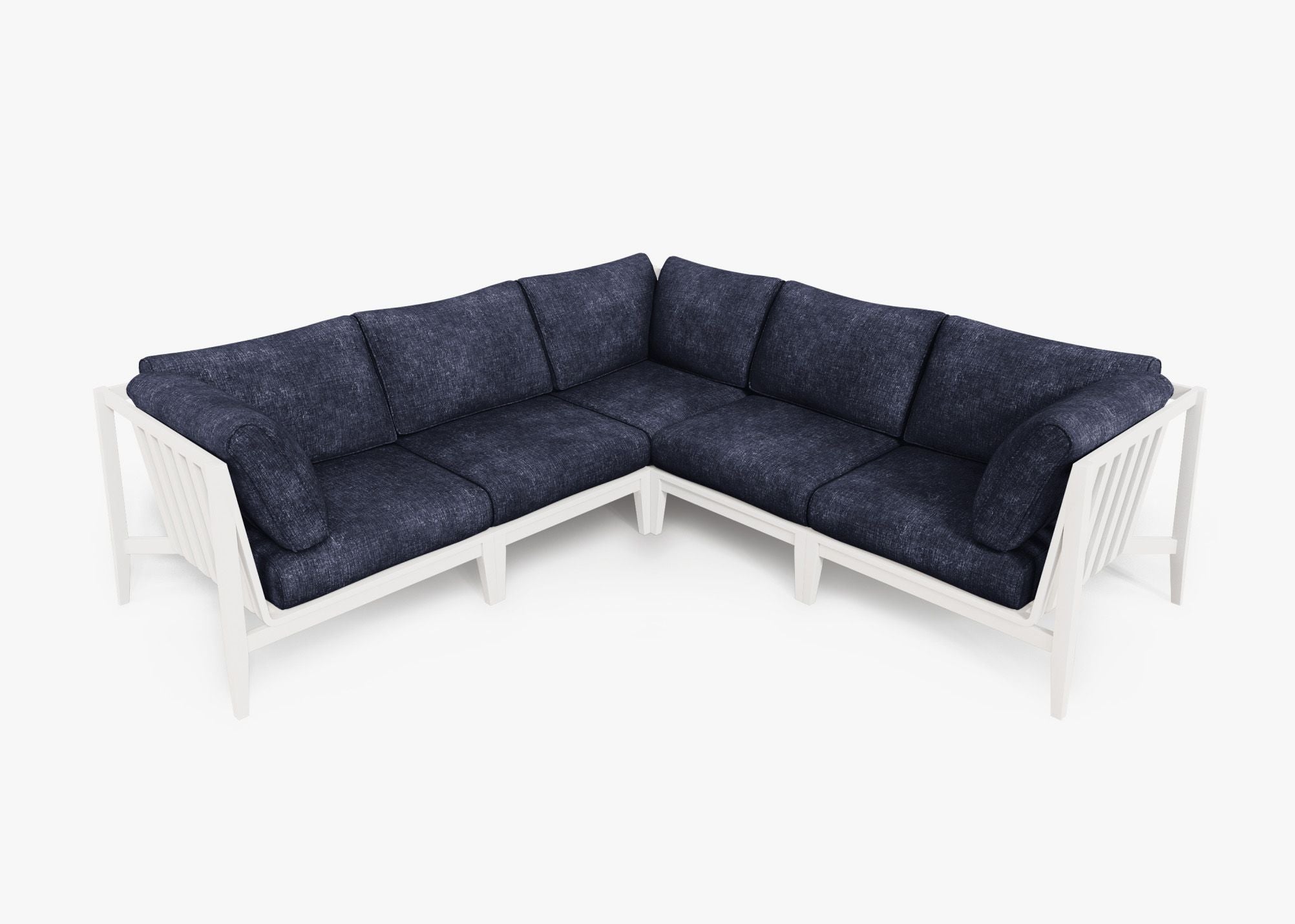 White Aluminum Outdoor Corner Sectional - 5 Seat, front. Comfortable, durable, and weather resistant outdoor seating with memory foam. #color_deep sea navy