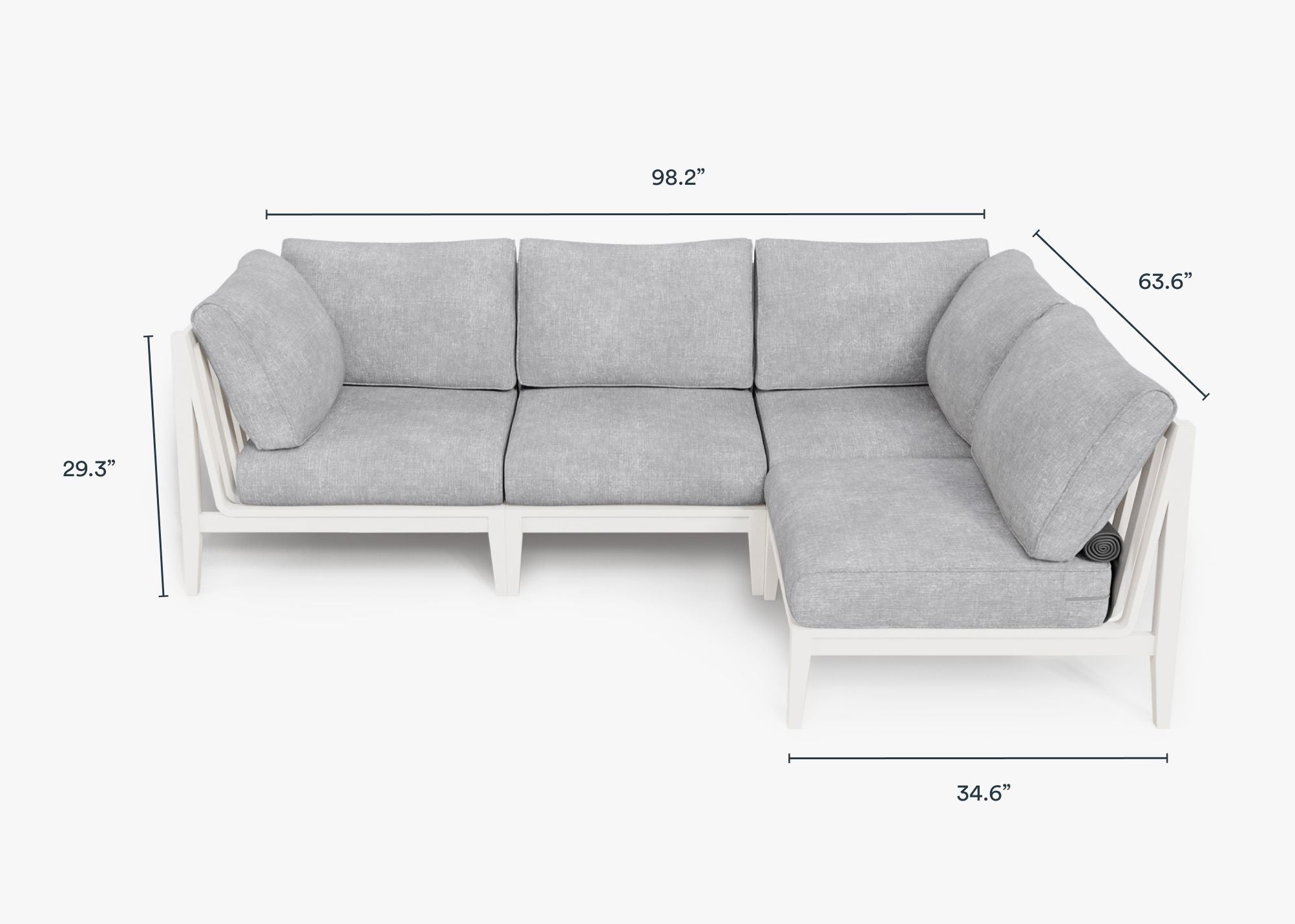 White Aluminum Outdoor L Sectional - 4 Seat dimensions in inches, also listed under Dimensions and Weights. #color_pacific fog gray