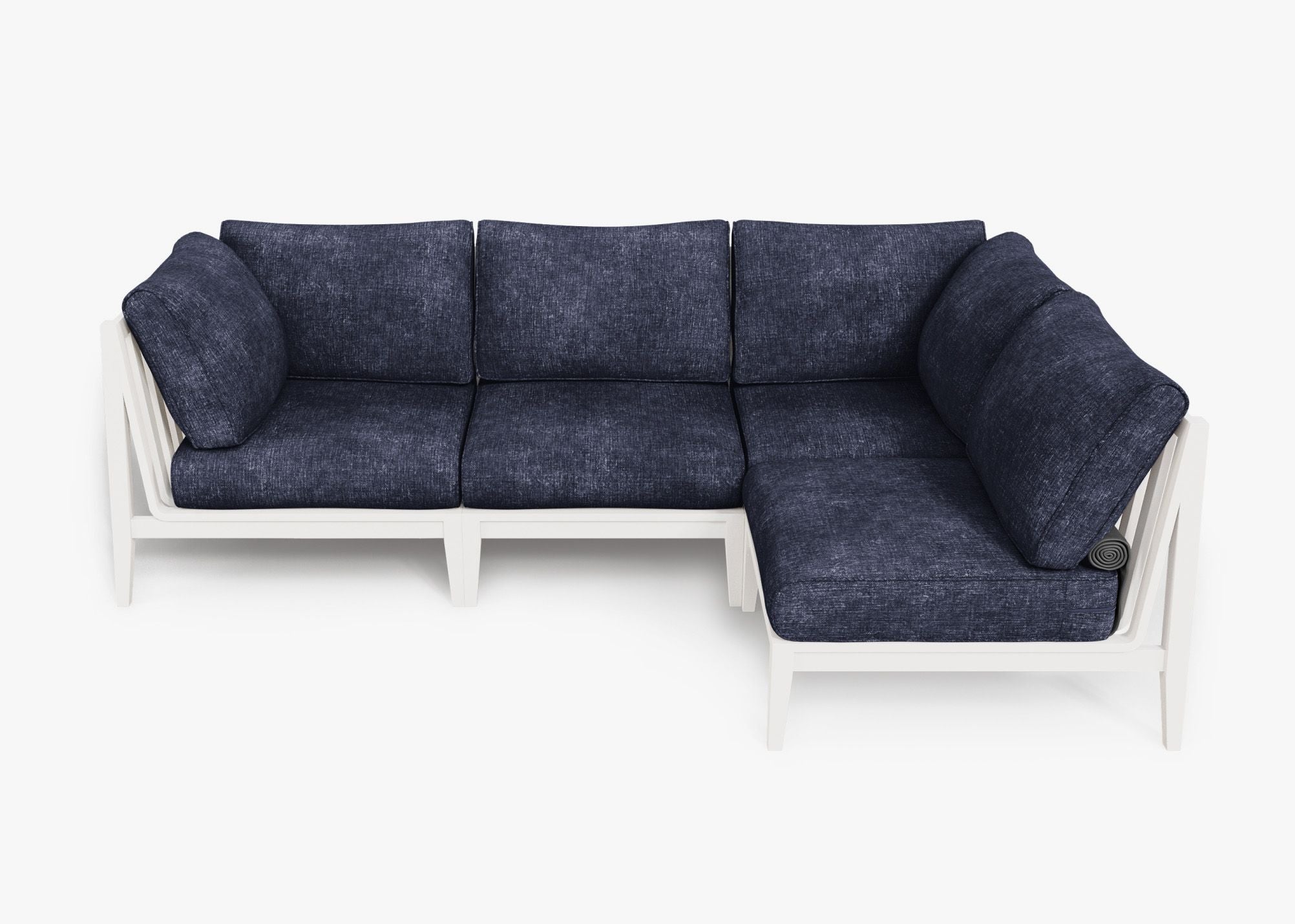White Aluminum Outdoor L Sectional - 4 Seat, front. Comfortable, durable, and weather resistant outdoor seating with memory foam. #color_deep sea navy