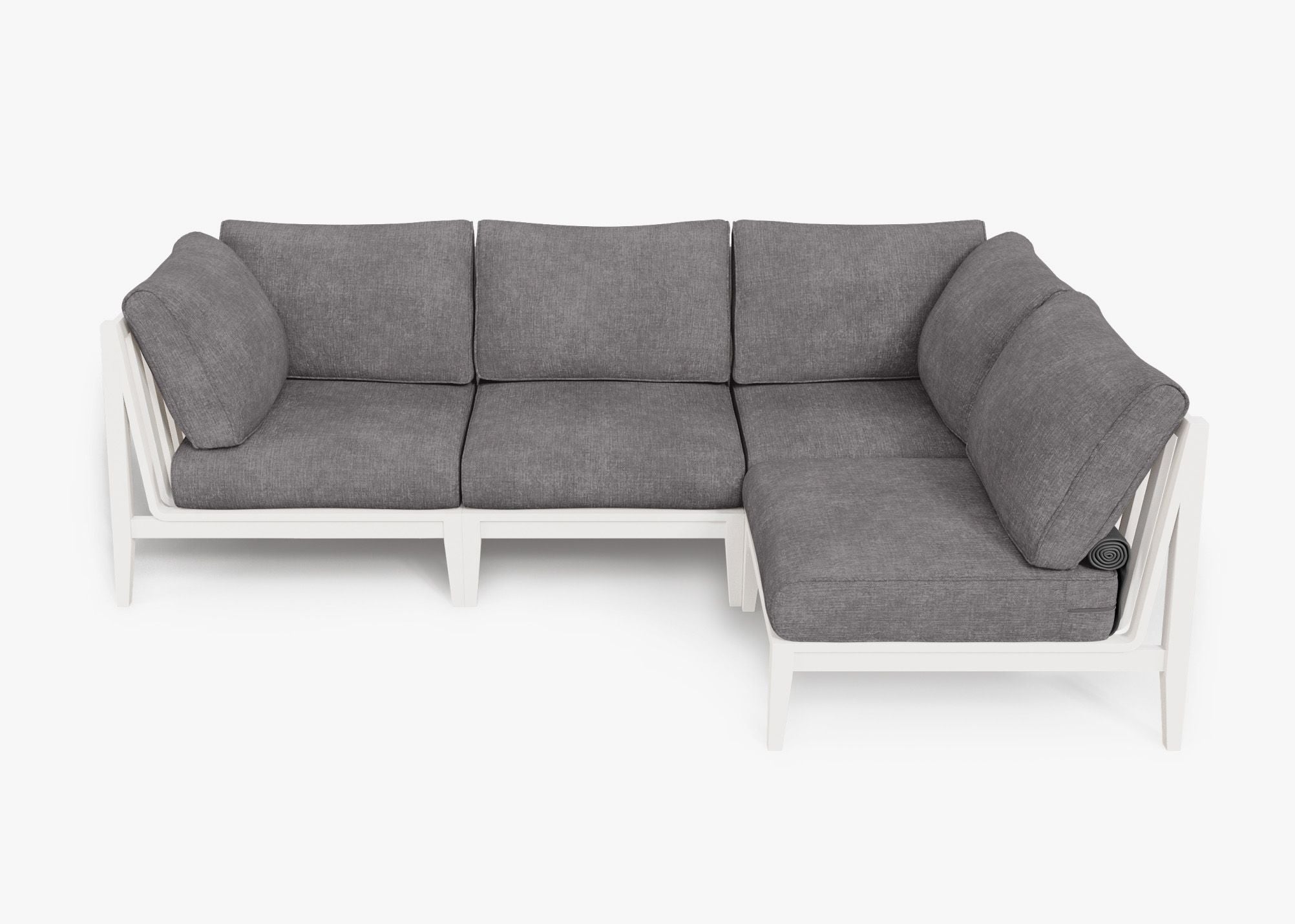 White Aluminum Outdoor L Sectional - 4 Seat, front. Comfortable, durable, and weather resistant outdoor seating with memory foam. #color_dark pebble gray