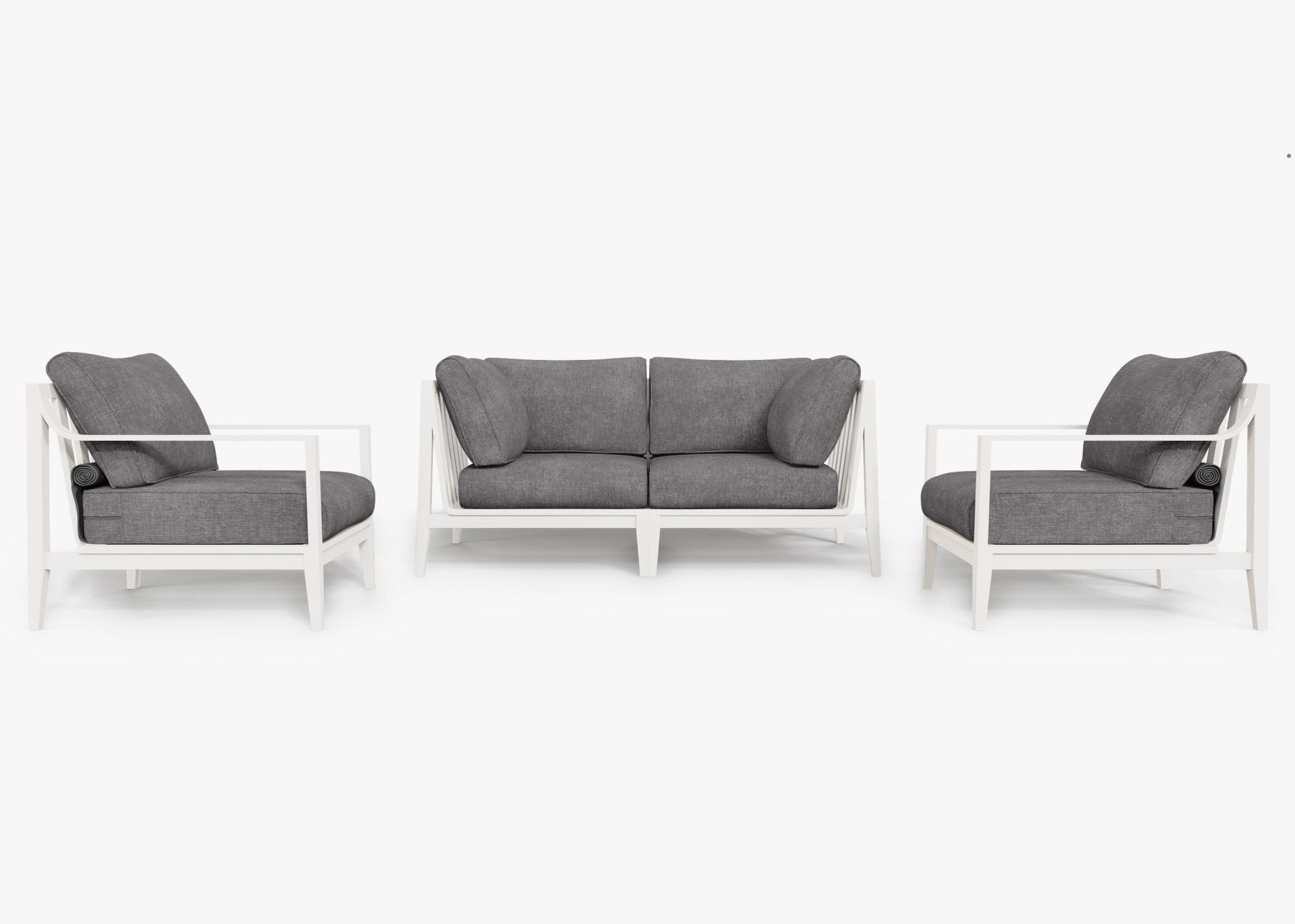 White Aluminum Outdoor Loveseat with Armchairs - 4 Seat, front. Comfortable, durable, and weather resistant outdoor seating with memory foam. #color_dark pebble gray