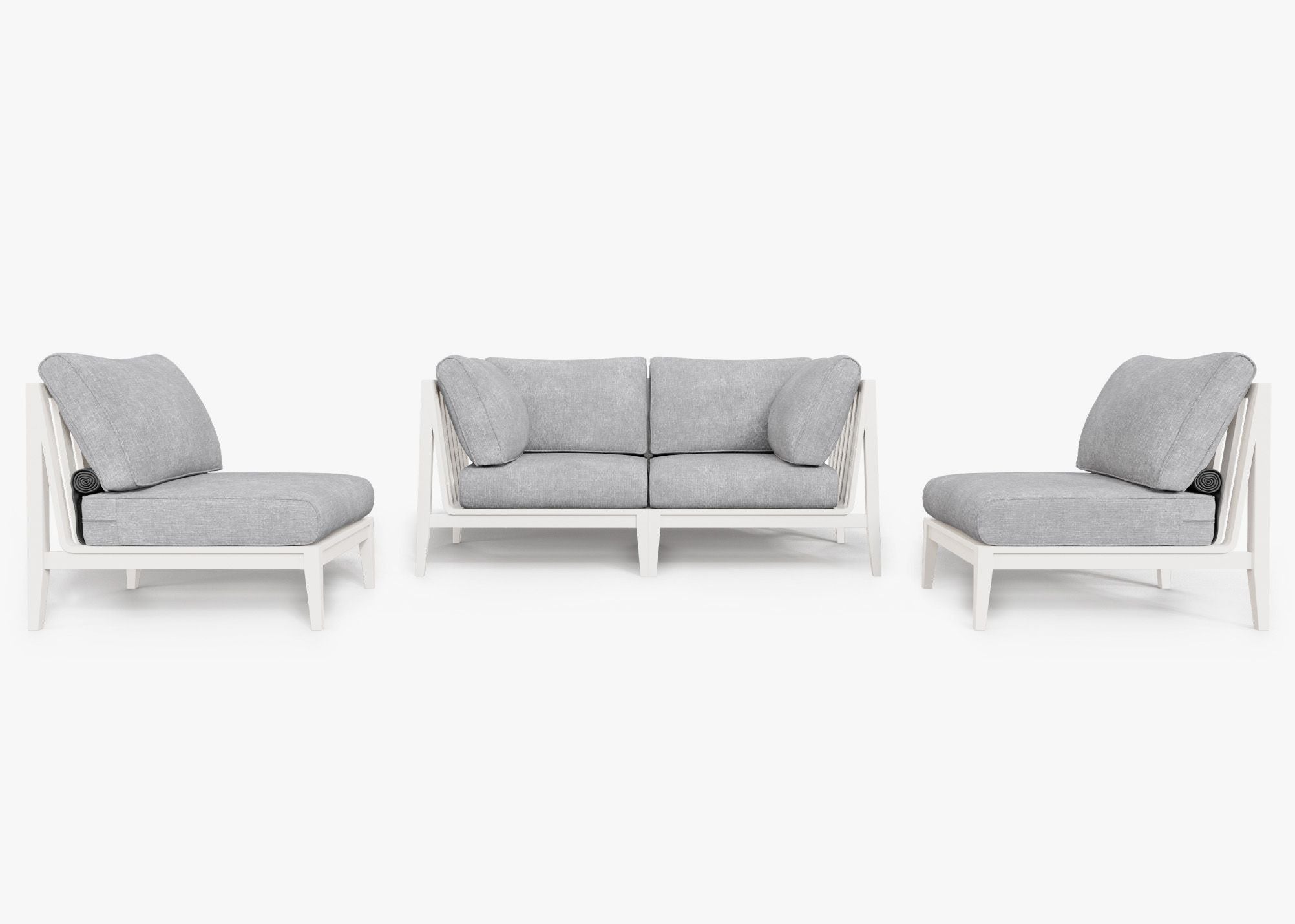 White Aluminum Outdoor Loveseat with Armless Chairs - 4 Seat, front. Comfortable, durable, and weather resistant outdoor seating with memory foam. #color_pacific fog gray