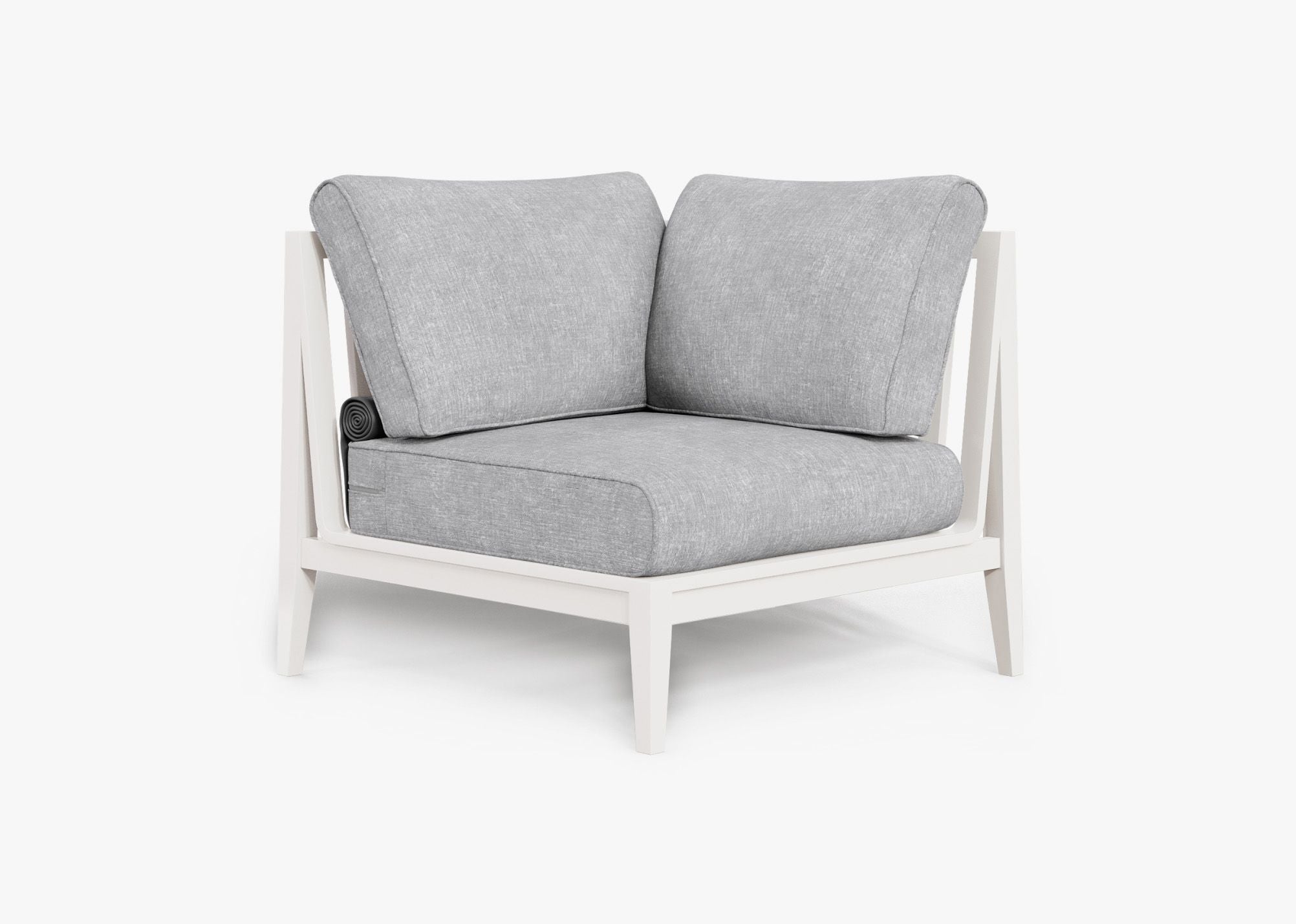 White Aluminum Outdoor Sectional Chair - Left, front. Comfortable, durable, and weather resistant outdoor seating with memory foam. #color_pacific fog gray