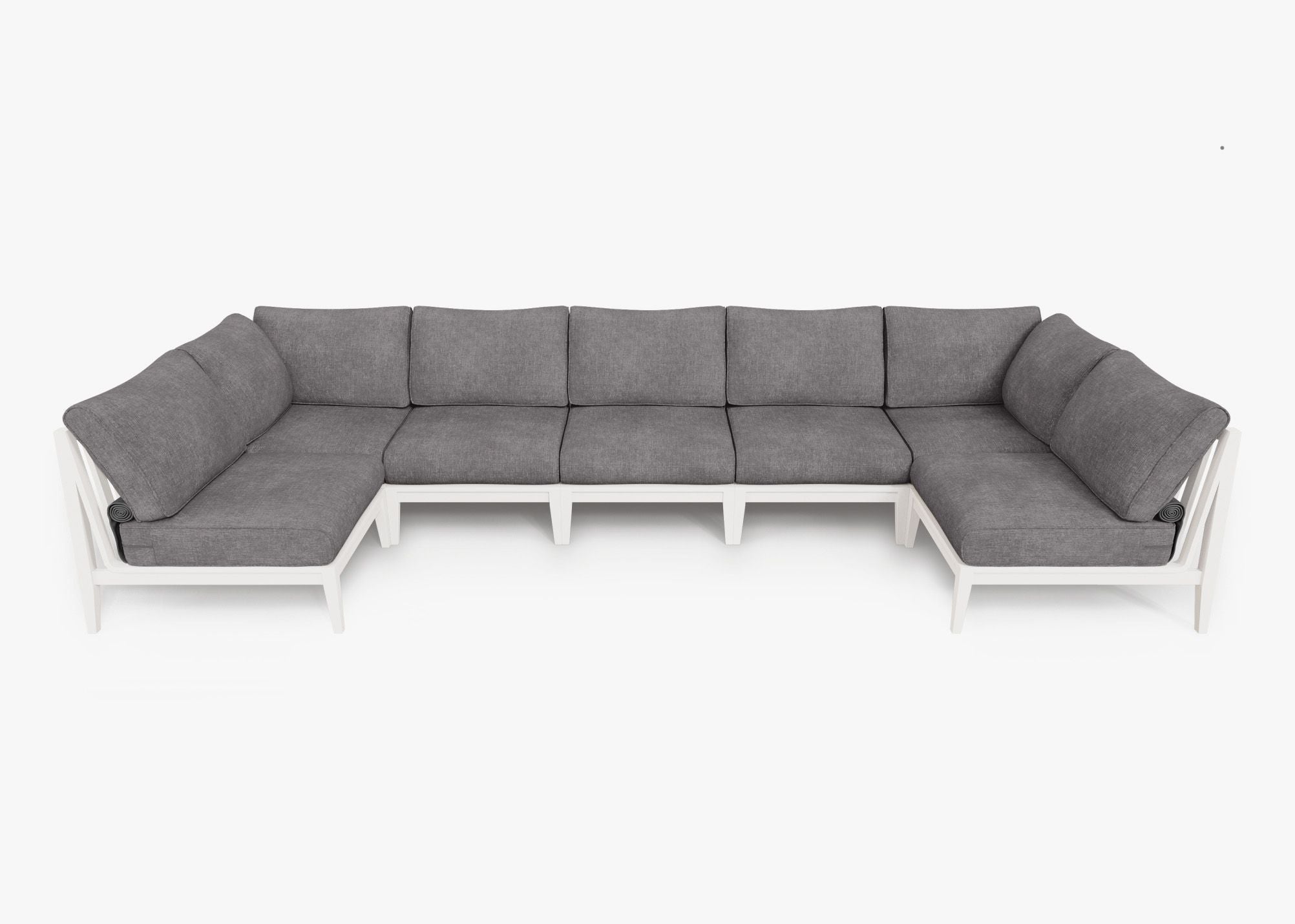 White Aluminum Outdoor U Sectional - 7 Seat, front. Comfortable, durable, and weather resistant outdoor seating with memory foam. #color_dark pebble gray