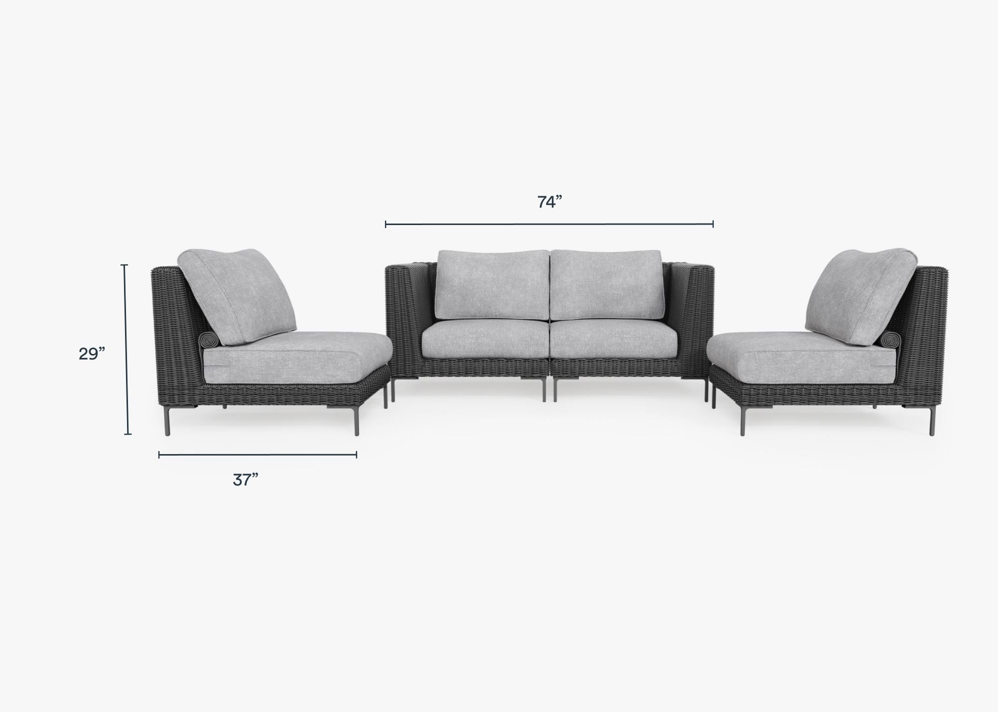 Black Wicker Outdoor Loveseat with Armless Chairs - 4 Seat #color_pacific fog gray
