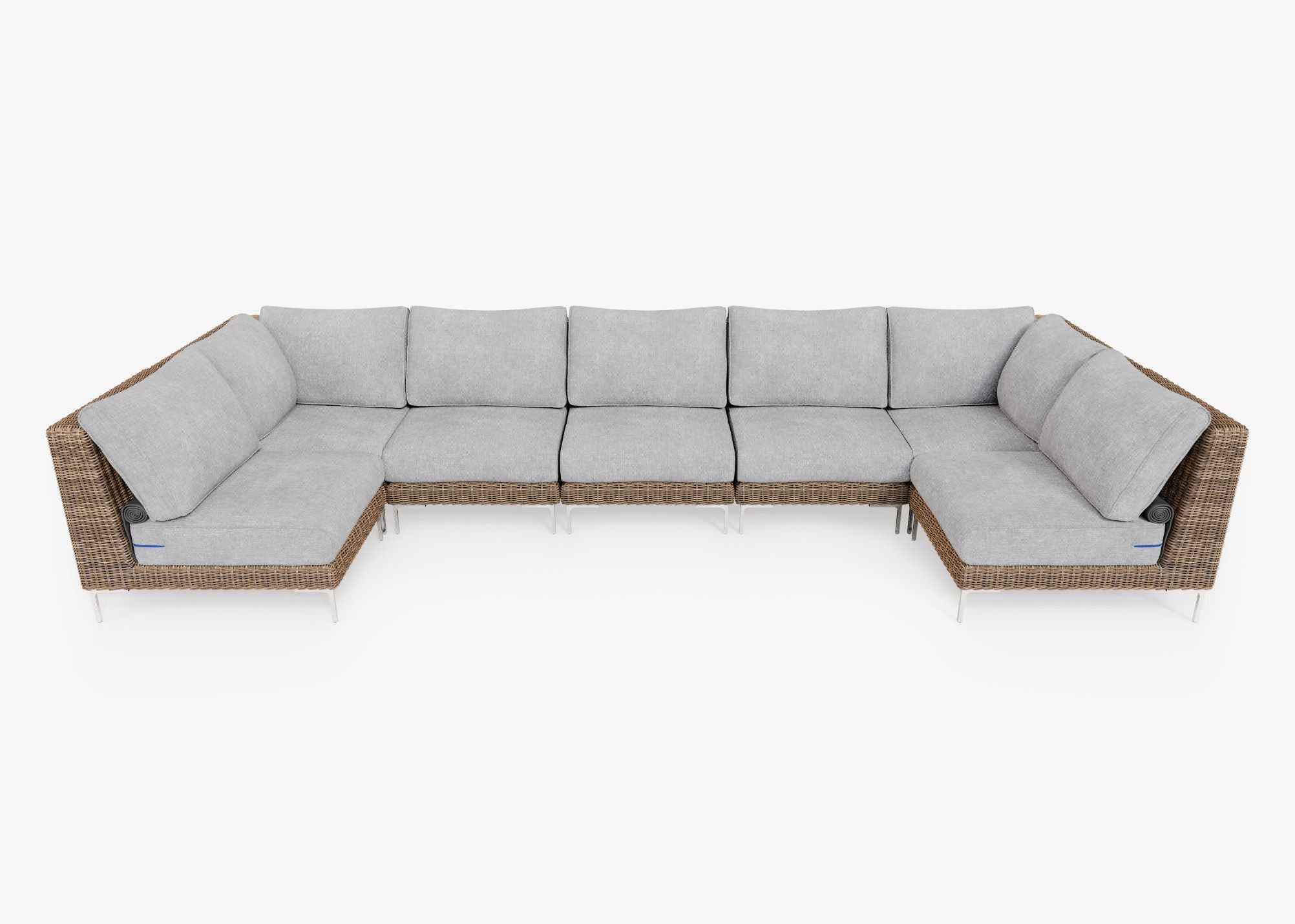 Brown Wicker U Sectional - 7 Seat in Pacific Fog Gray, front view. #title_default title