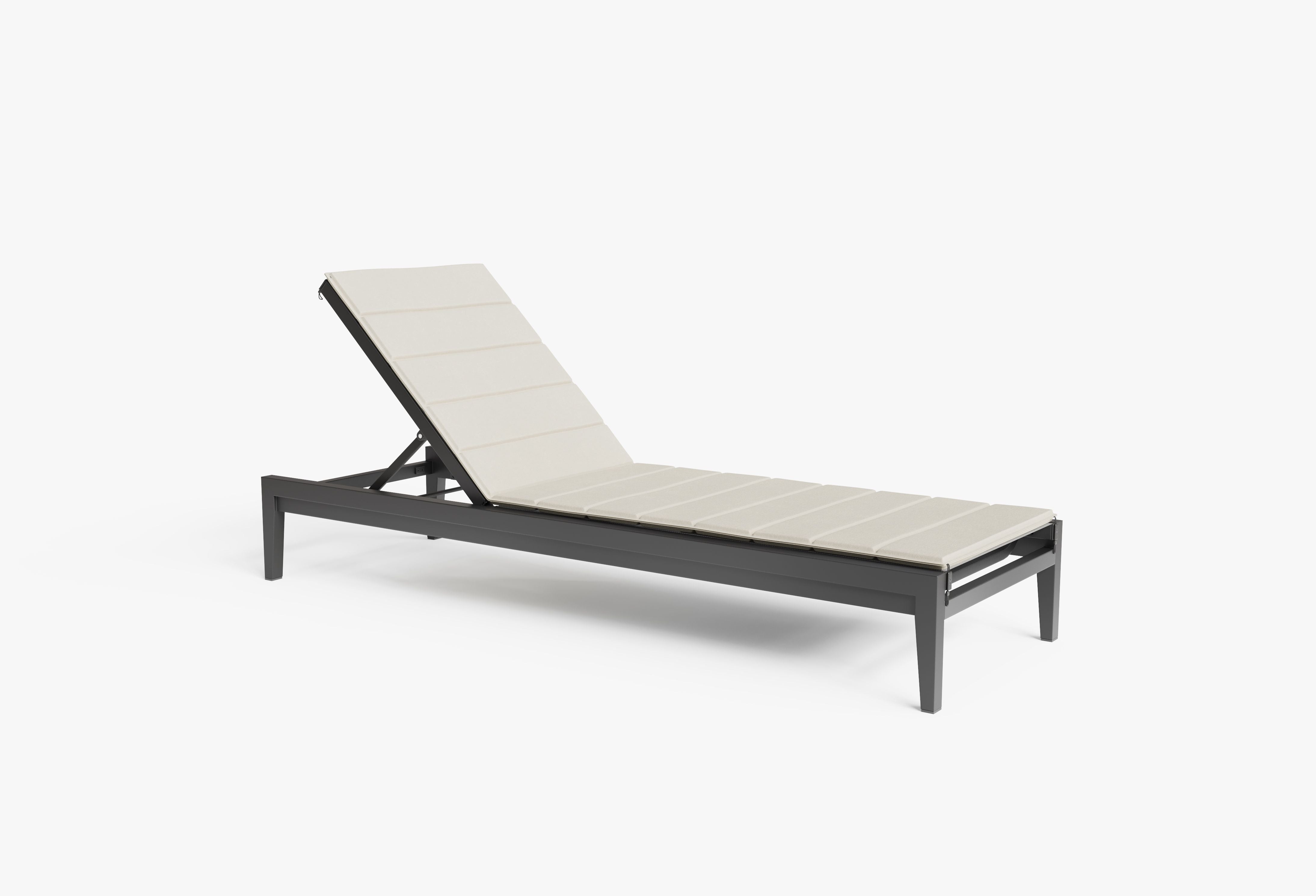 Aluminum chaise lounge shown with optional Palisades Cream cushion. #color_palisades cream