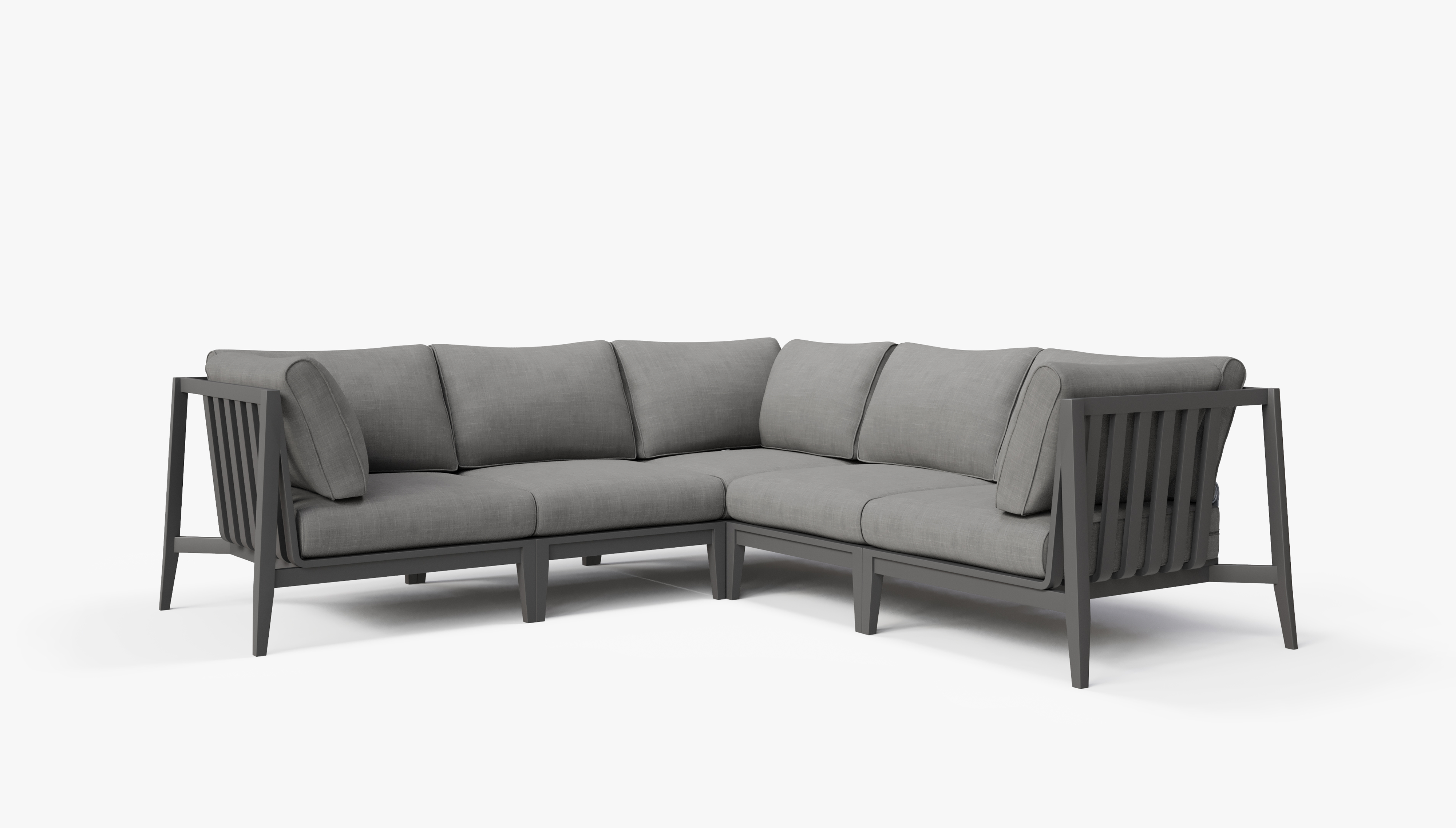 Charcoal Aluminum Outdoor Corner Sectional - 5 Seat, front. Comfortable, durable, and weather resistant outdoor seating with memory foam. #color_dark pebble gray