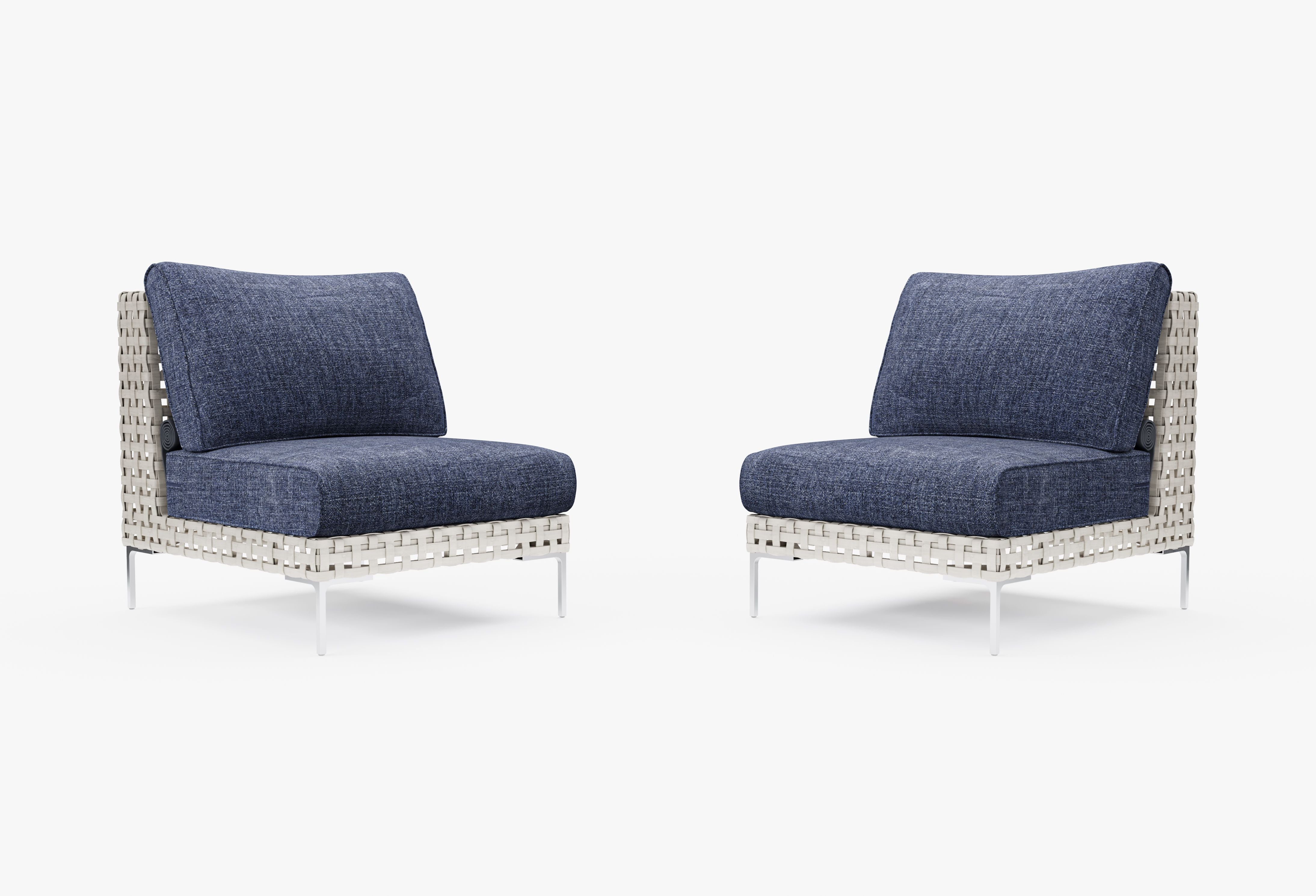 Open Weave Wicker Outdoor Armless Chair Conversation Set in Deep Sea Navy #title_deep sea navy