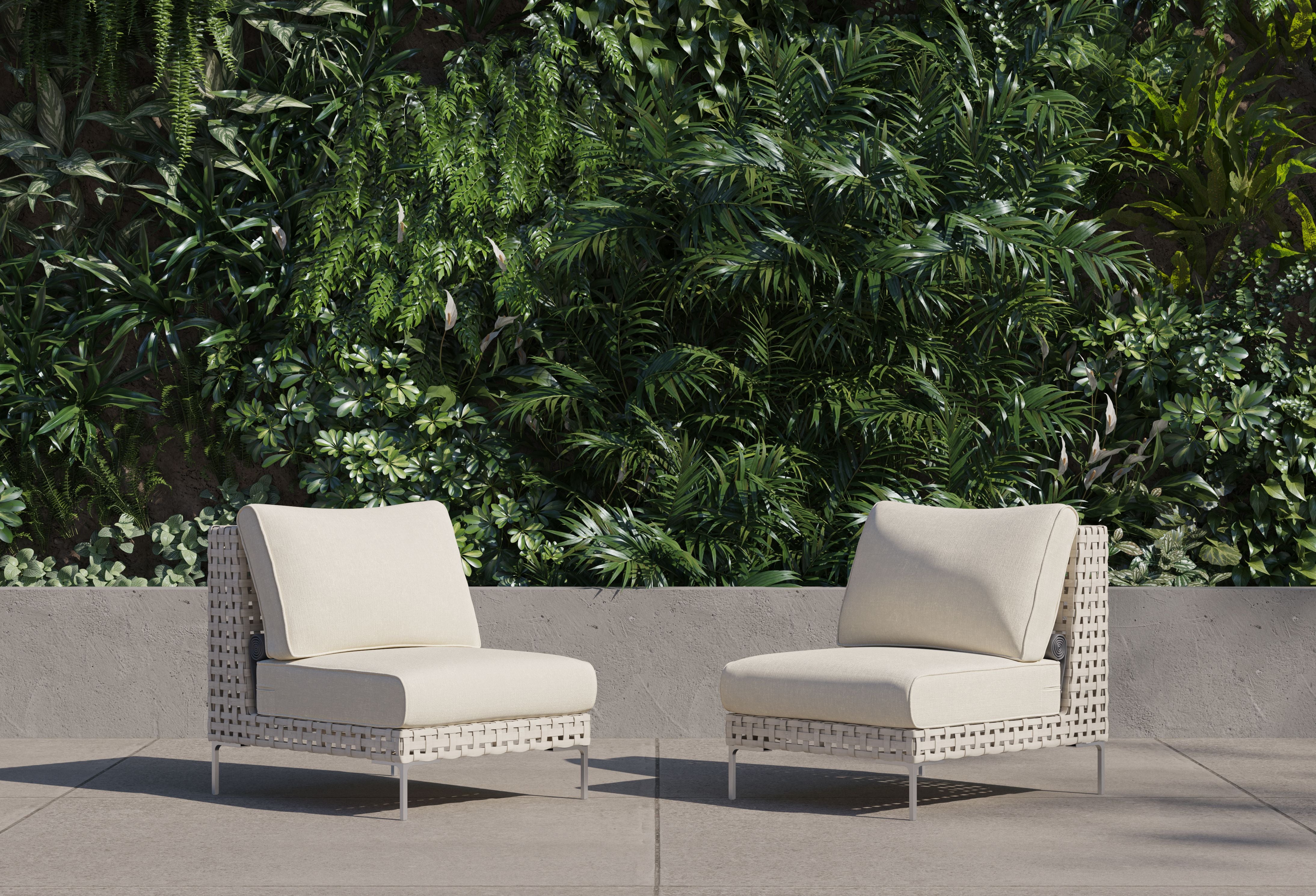 Open Weave Wicker Outdoor Armless Chair Conversation Set #title_palisades cream