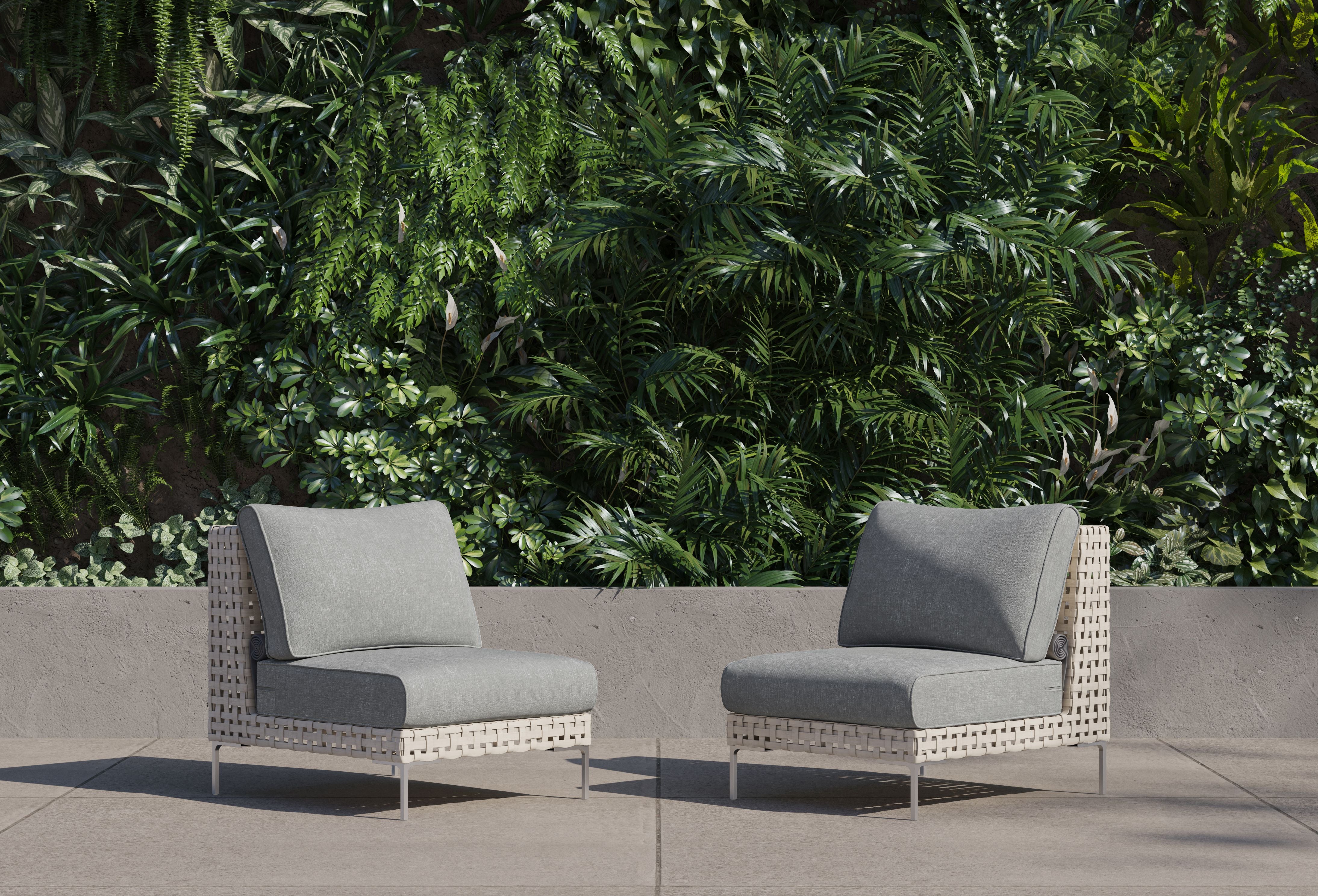 Open Weave Wicker Outdoor Armless Chair Conversation Set #title_pacific fog gray
