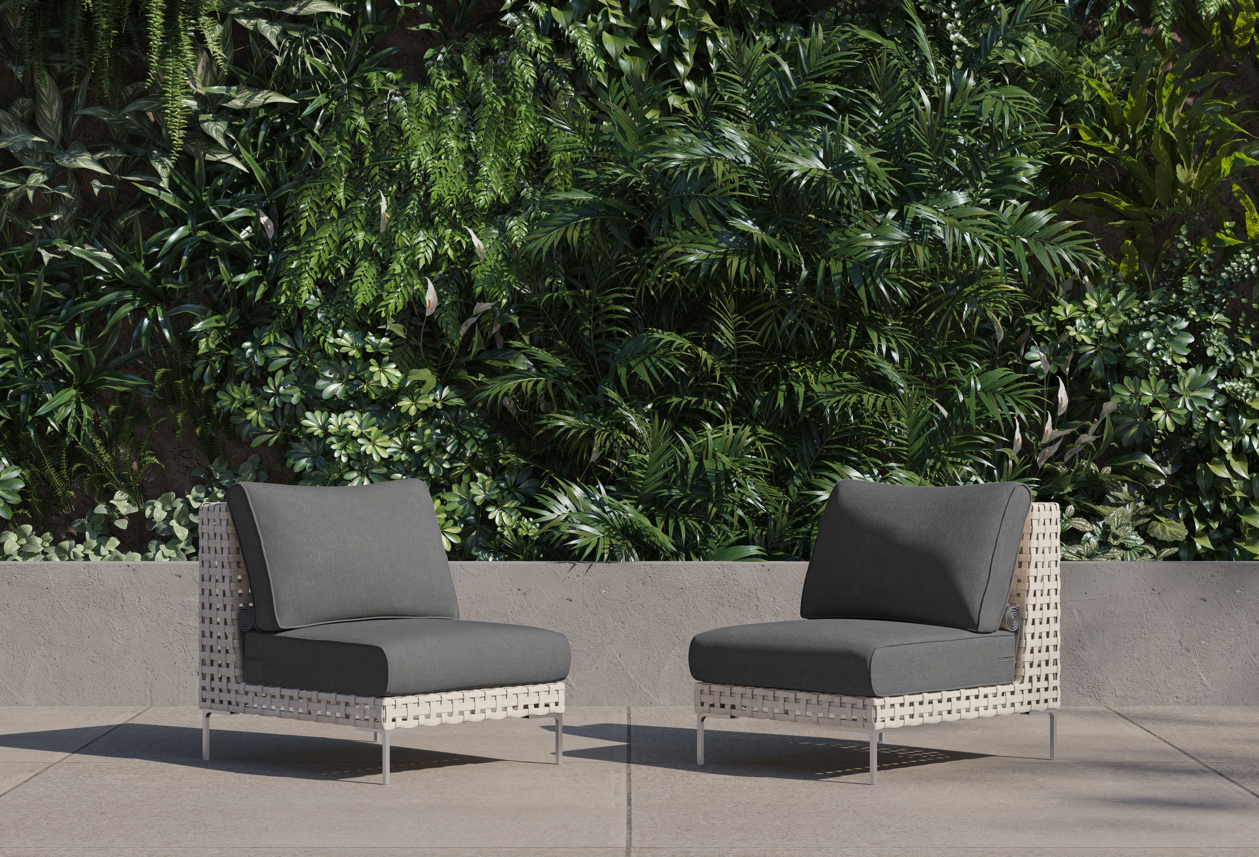 Open Weave Wicker Outdoor Armless Chair Conversation Set #title_dark pebble gray