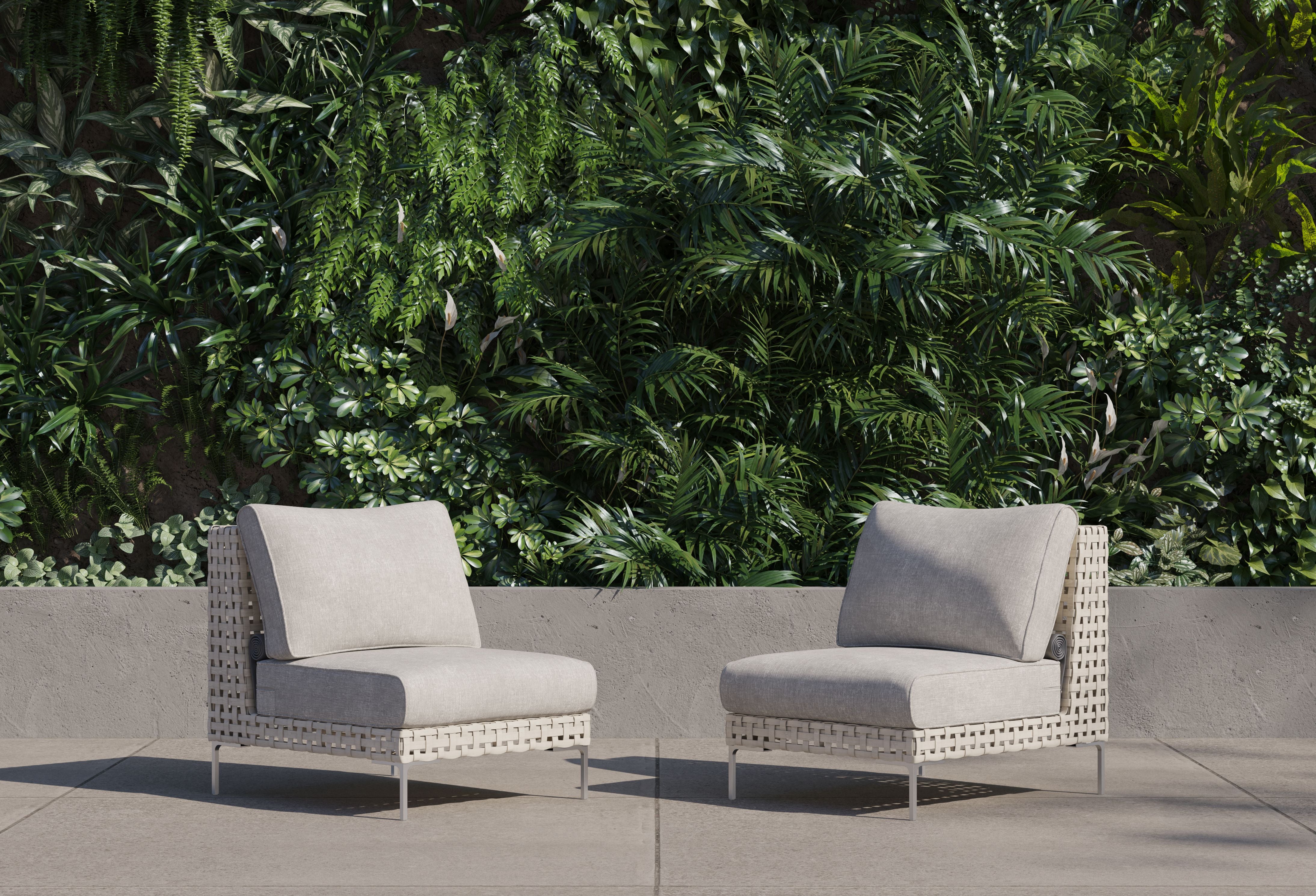 Open Weave Wicker Outdoor Armless Chair Conversation Set #title_sandstone gray
